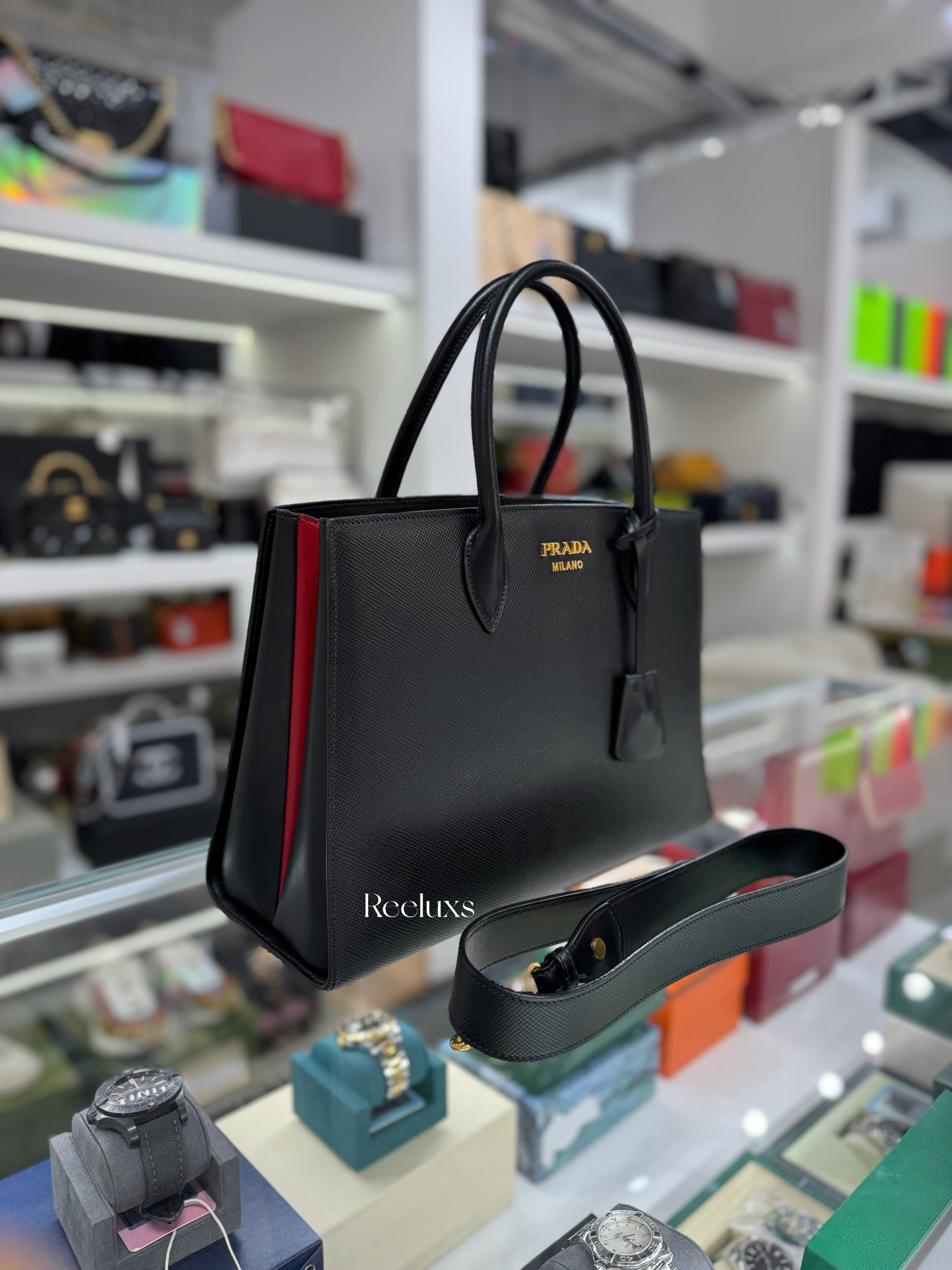 PRADA Saffiano Cuir City Bibliotheque Large Tote