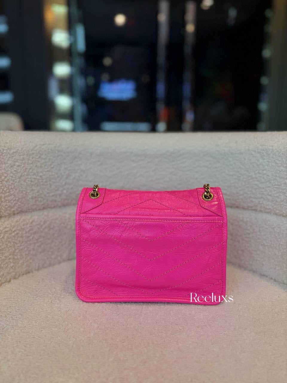 Saint Laurent Niki Baby Shoulder Bag in Hot-Pink Vintage Quilted Leather