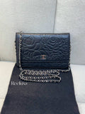 CHANEL Black Camellia Embossed Lambskin Leather Wallet On Chain - WOC