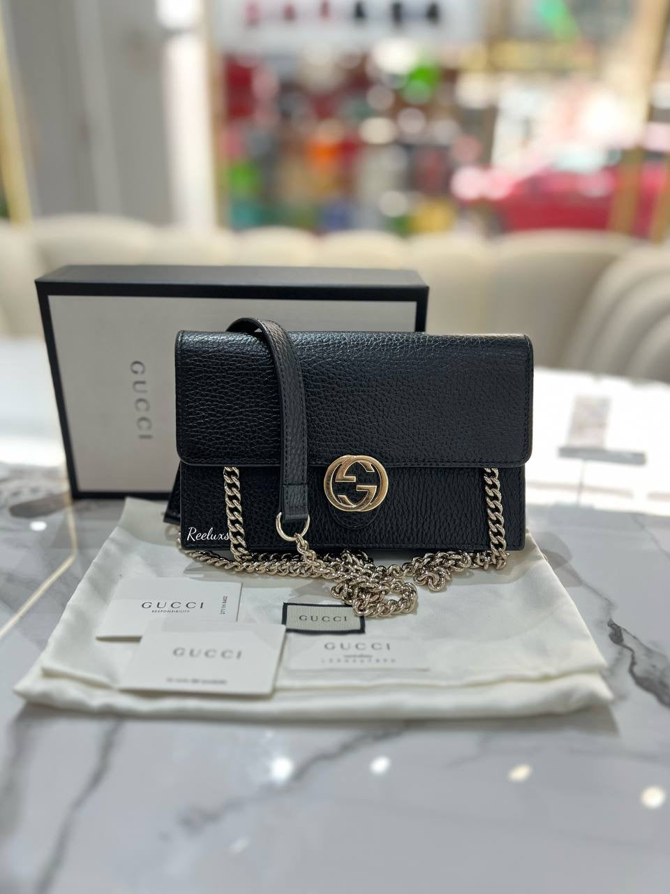 GUCCI Icon GG Interlocking Wallet On Chain Black