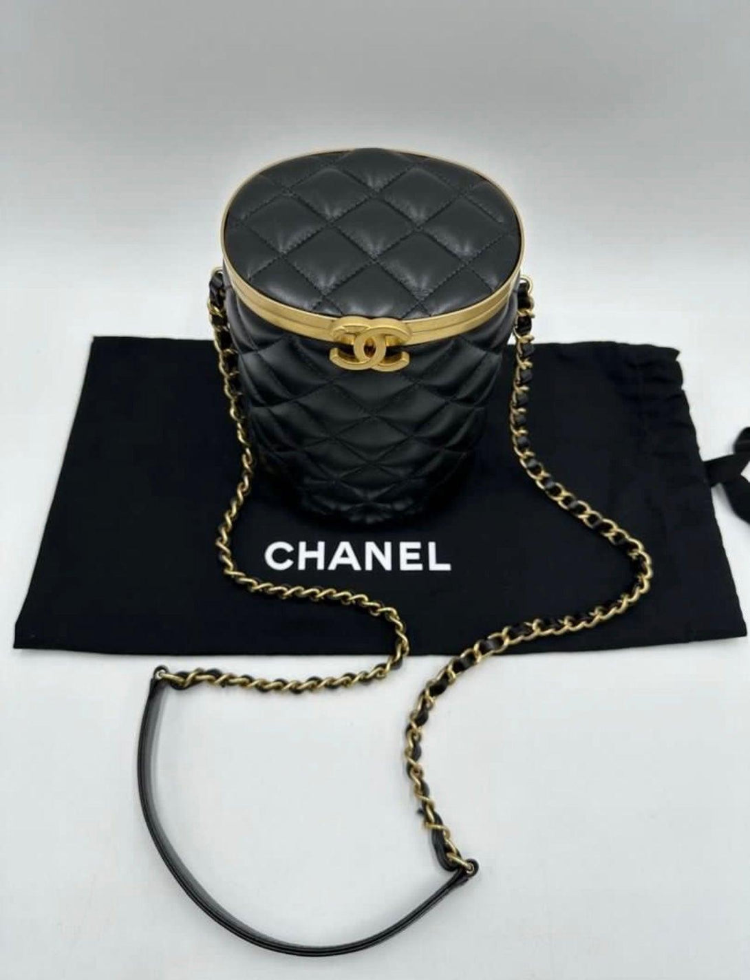 Chanel Lambskin Quilted Crown Box Bag Black (Microchip) - Reeluxs 