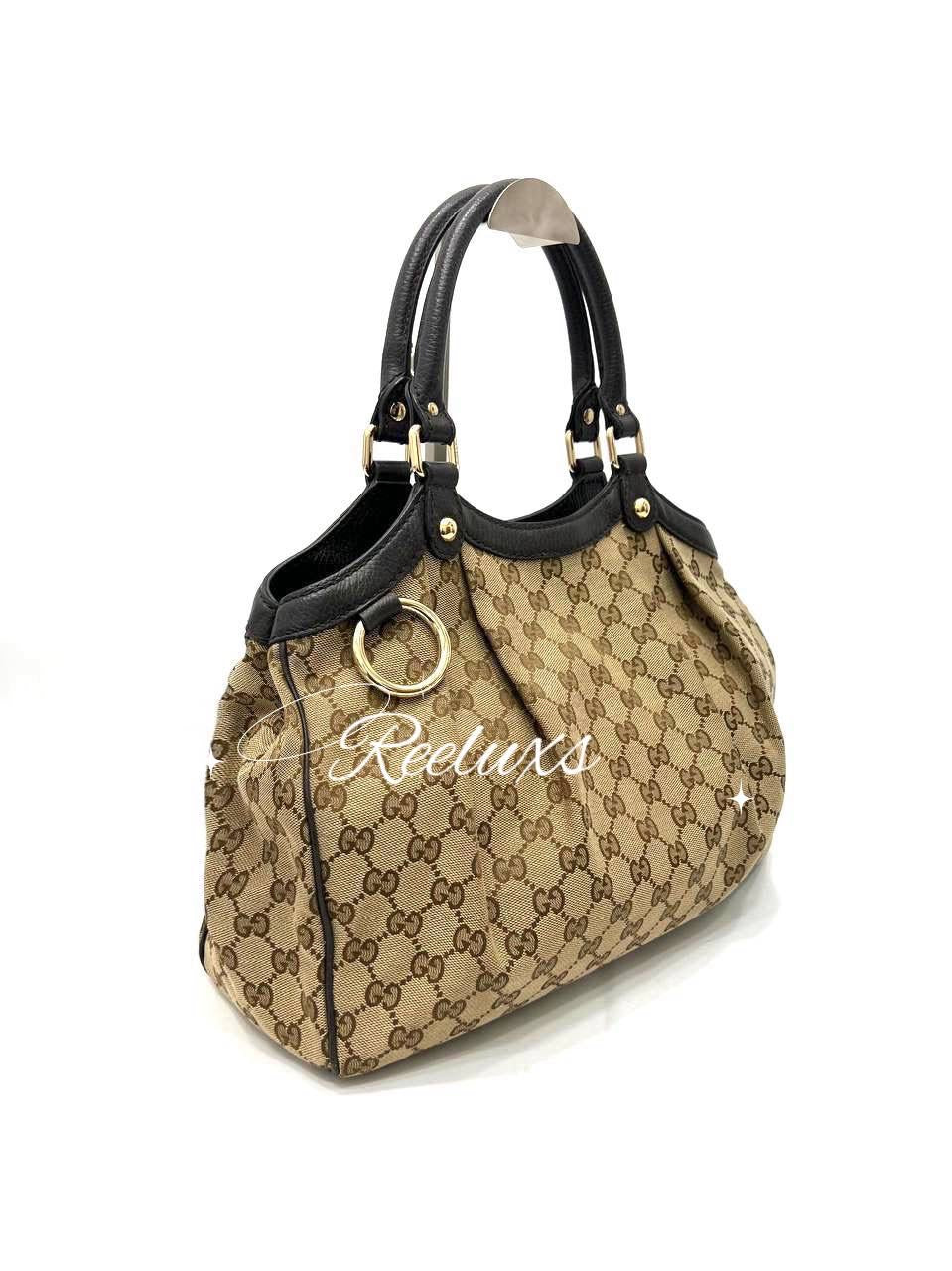 GUCCI Sukey GG Brown Canvas Tote Shoulder Bag