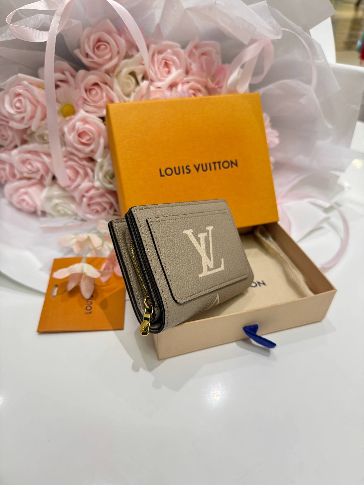 LOUIS VUITTON Victorine Wallet Monogram Empreinte Tourterelle Gray & Cream