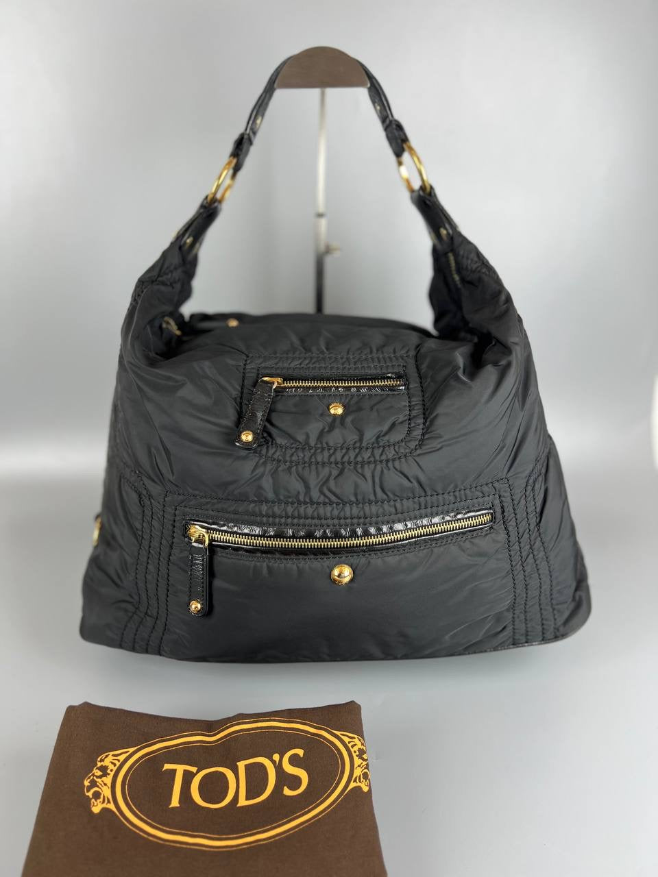 TODS Nylon Hobo - Black Hobo Handbag Tote Bag