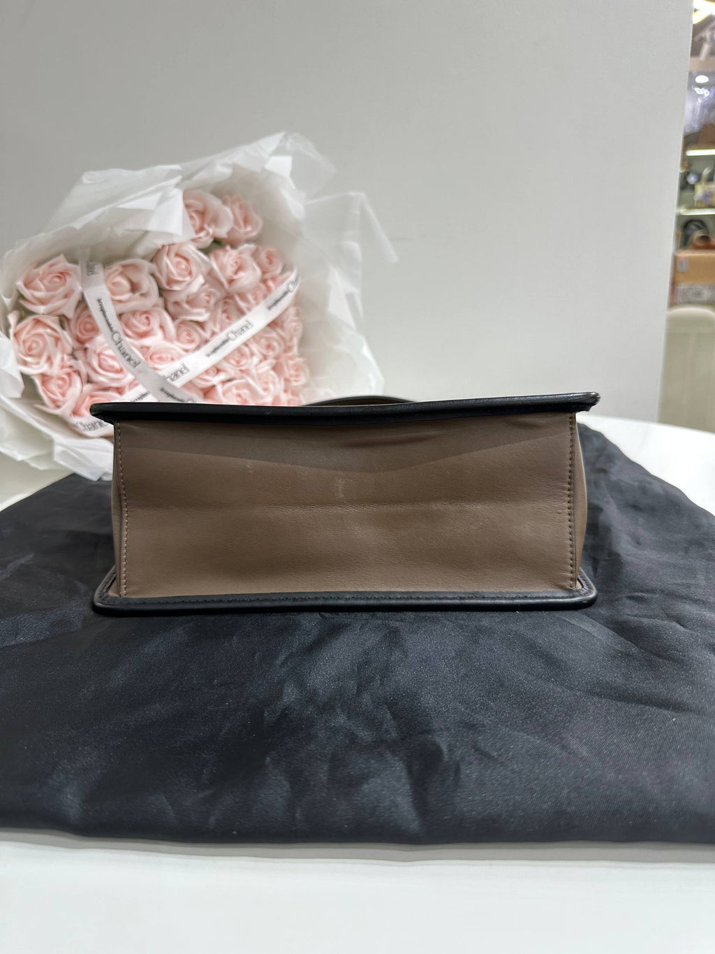 FENDI Kan I F Shoulder Bag in Taupe Brown Leather with FF Zucca Embossed Detail