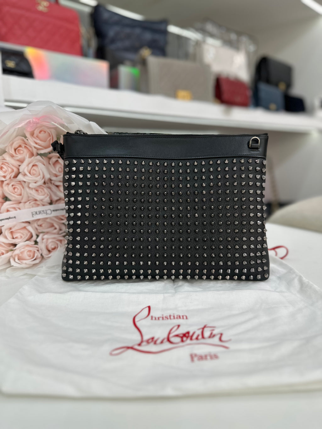 CHRISTIAN LOUBOUTIN Funky Spiked Leather Pouch In Black