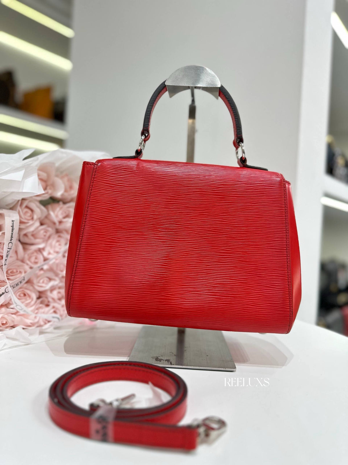 LOUIS VUITTON  LV Cluny BB Red Epi Leather Top Handle Bag