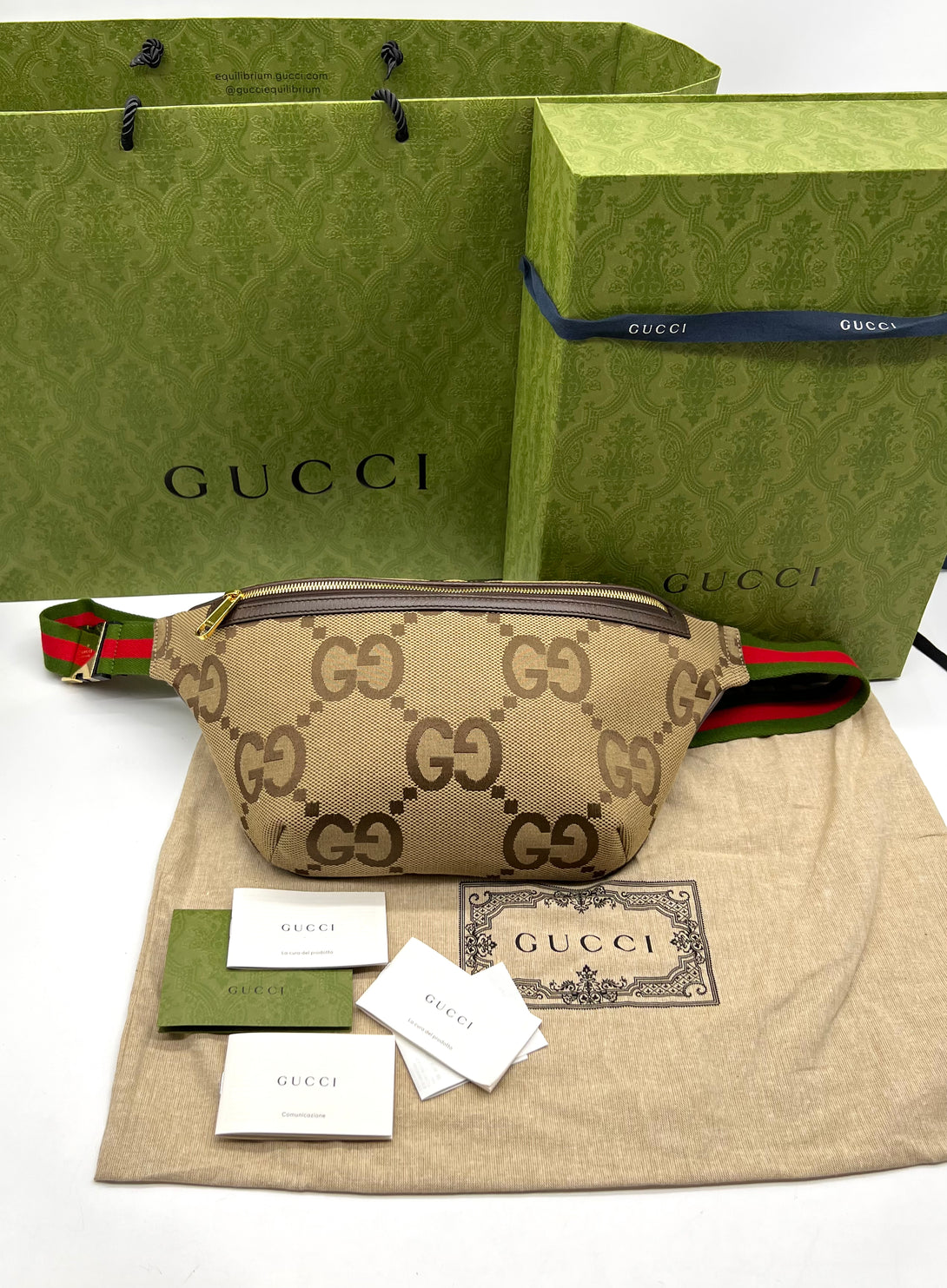 GUCCI Beige & Brown Jumbo GG Belt Bag - Reeluxs 