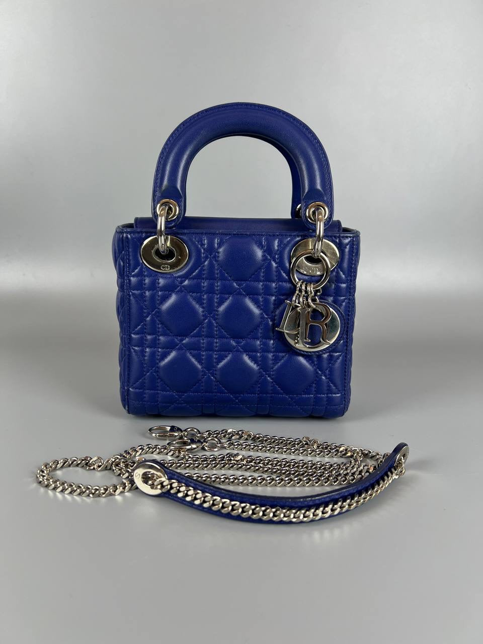 CHRISTIAN DIOR Lady Mini Blue Chain Flap Ver 2 Way  Shoulder Bag