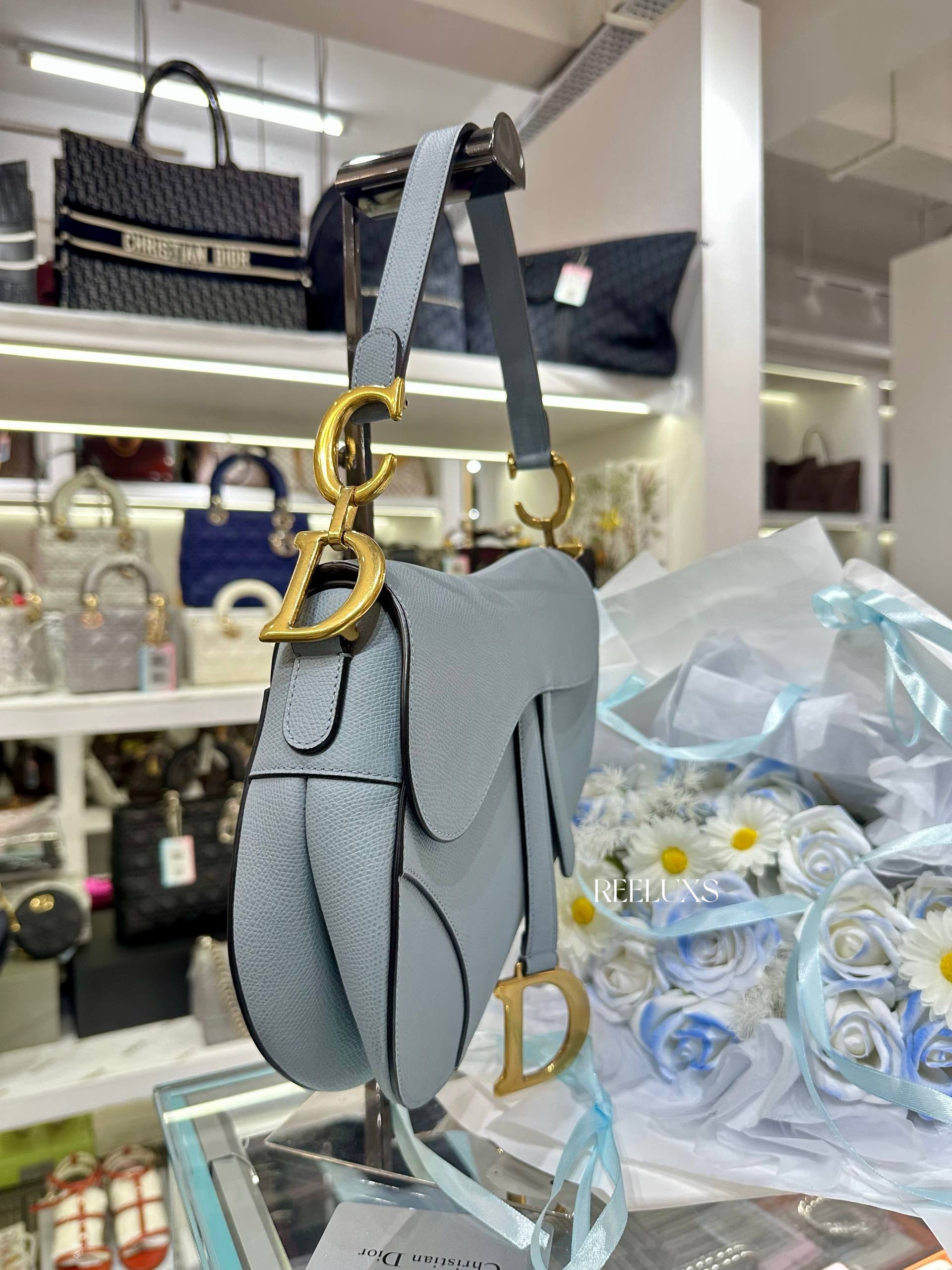 CHRISTIAN DIOR Grained Calfskin Saddle Bag