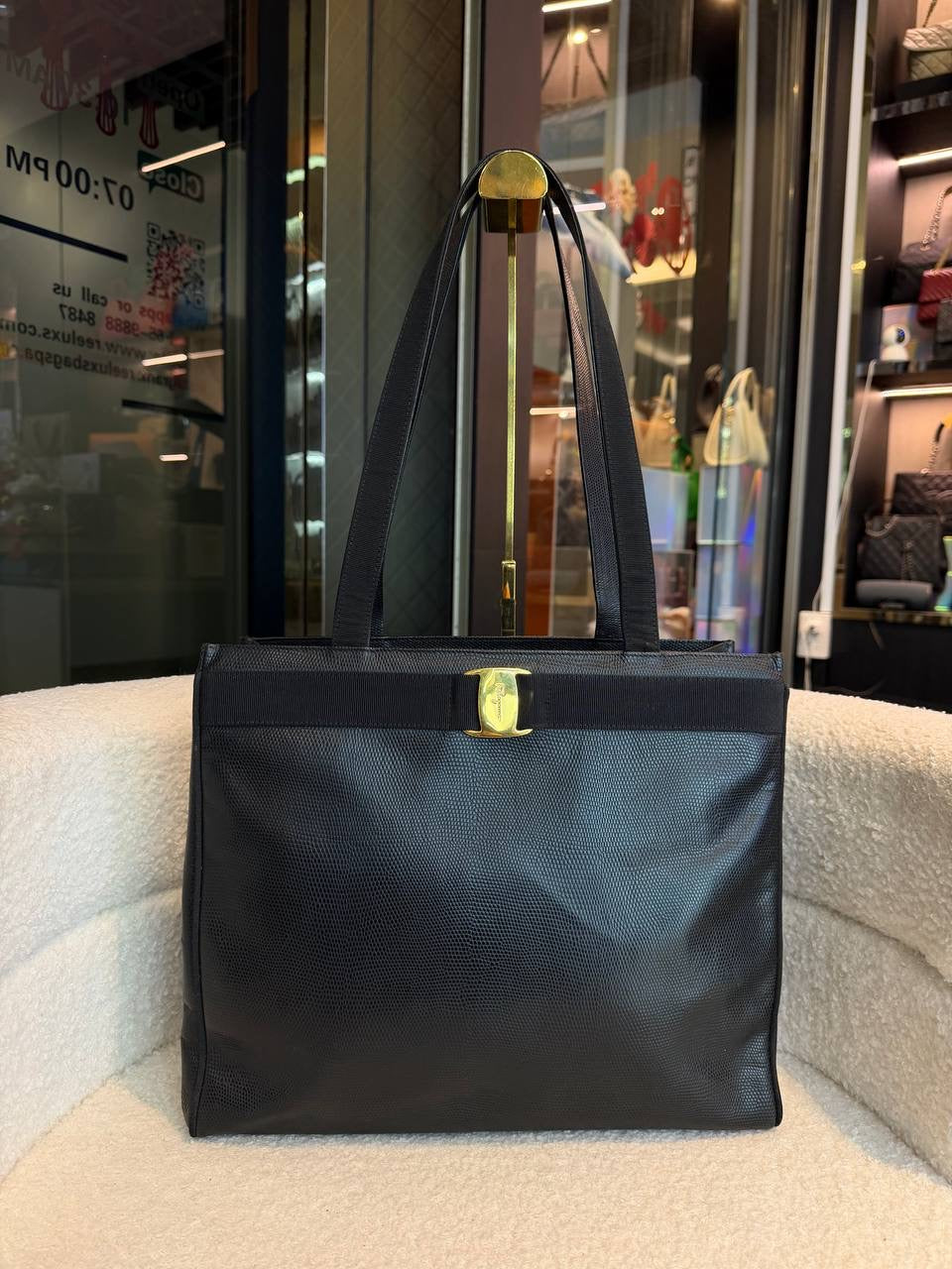 Salvatore Ferragamo Black Leather Vara Tote bag