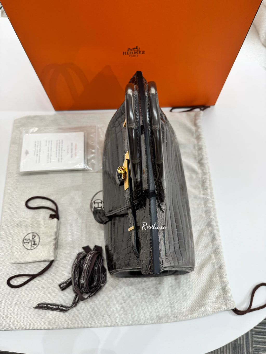 FULLSET HERMES Birkin 30 Crocodile Shiny Porosus Gold Hardware Handbag ( GHW