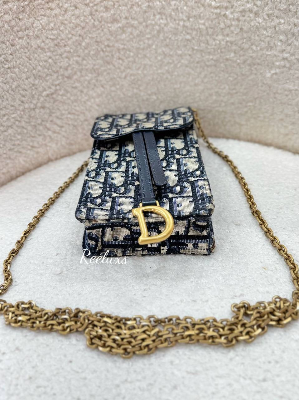 CHRISTIAN DIOR Oblique Saddle Vertical Pouch Chain Crossbody Bag