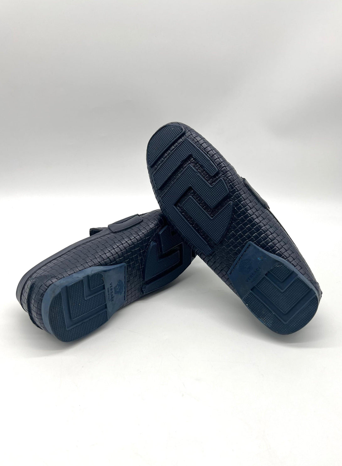 Versace Blue Logo Embossed Leather Medusa Loafers Size 40 - Reeluxs 