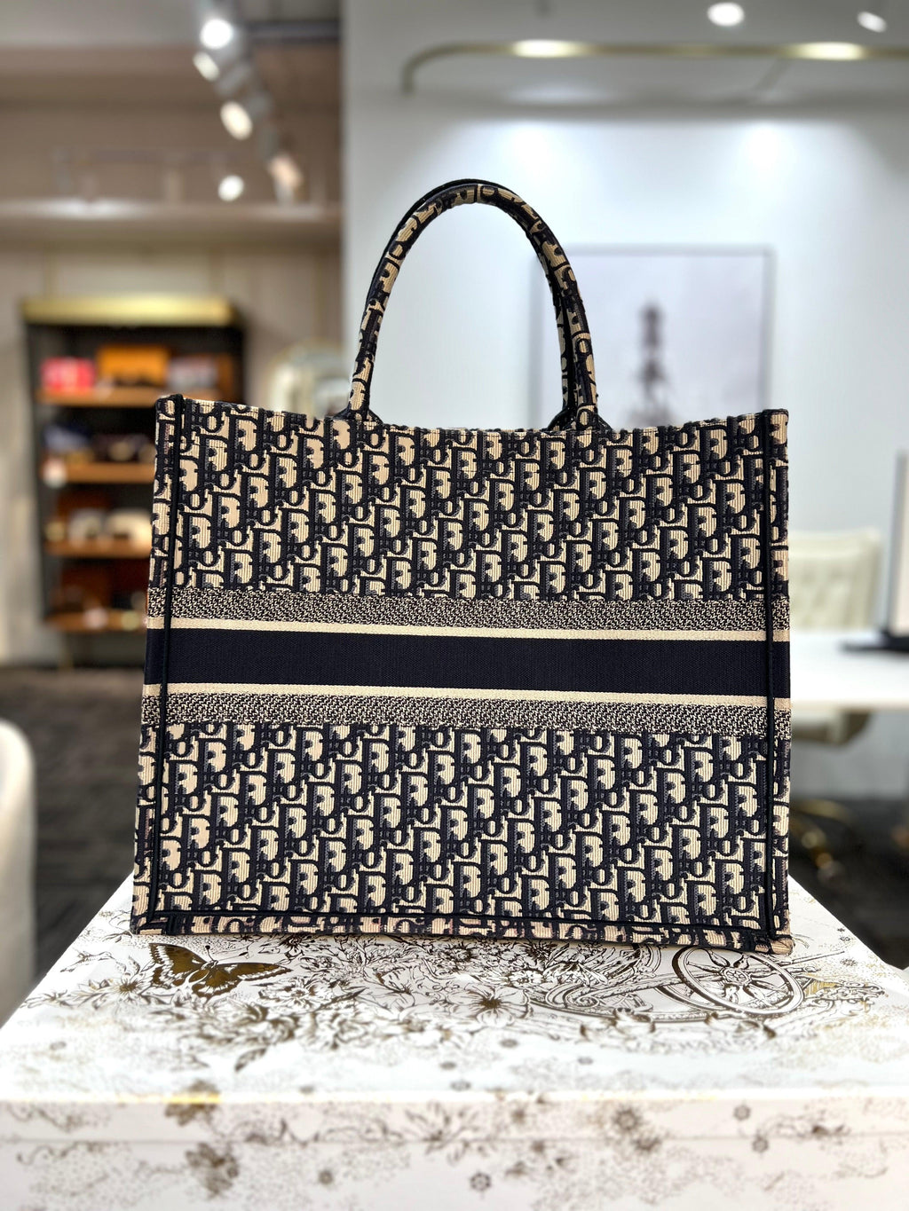Dior Tote Bag Blue Oblique Large Women's Fashion - Reeluxs 