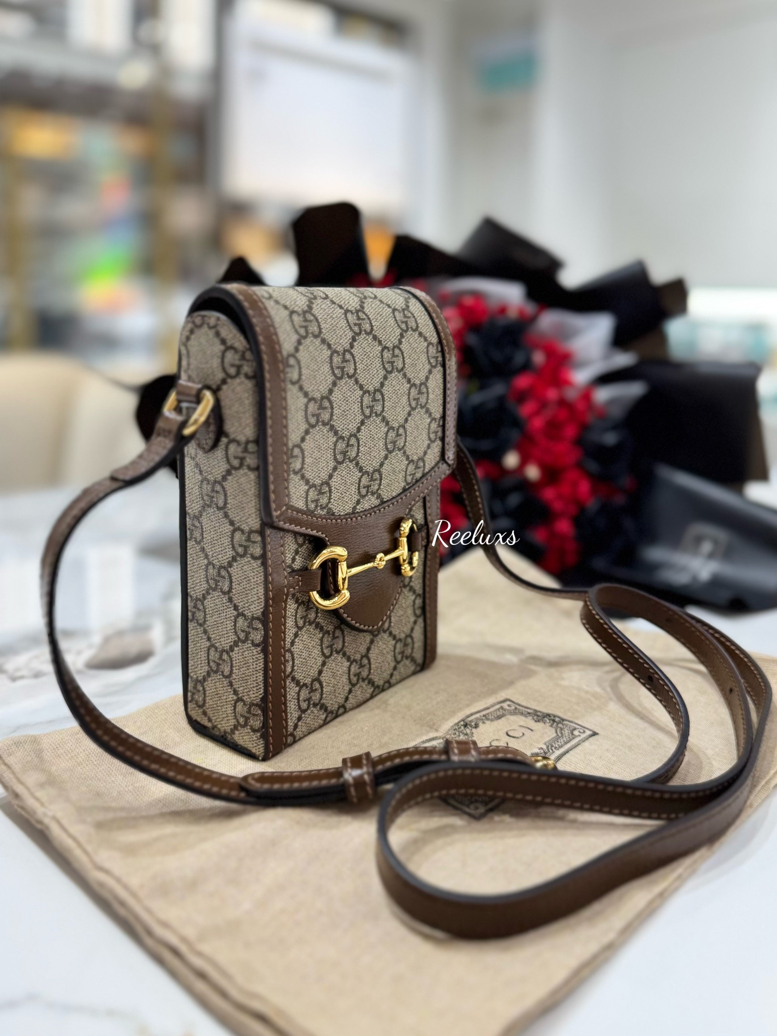 GUCCI Horsebit Mini Bag GG Supreme Monogram Crossbody Bag