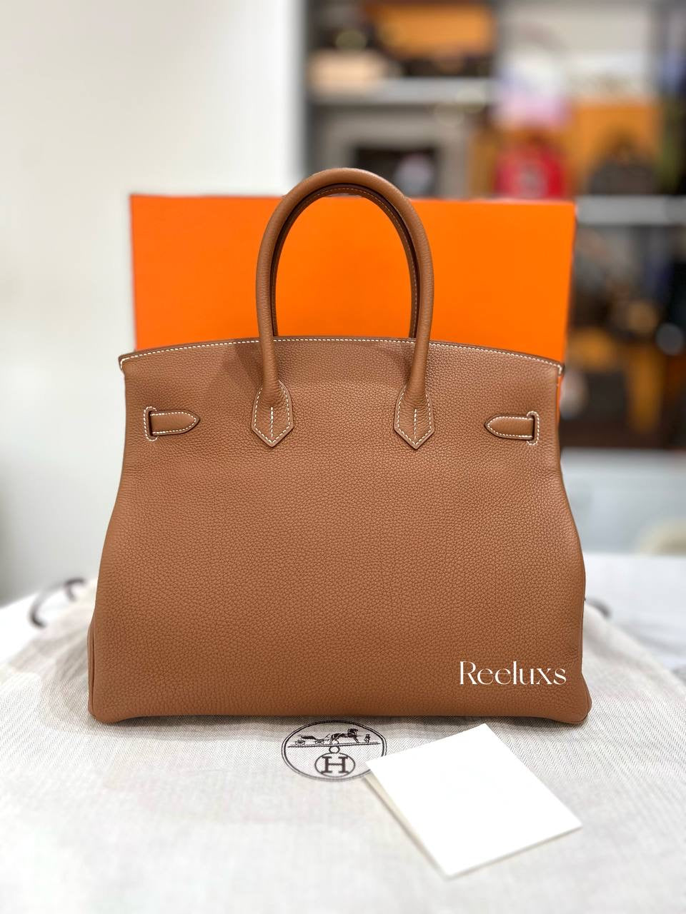 HERMES Birkin 35 Handbag in Gold Togo Leather with Palladium Hardware