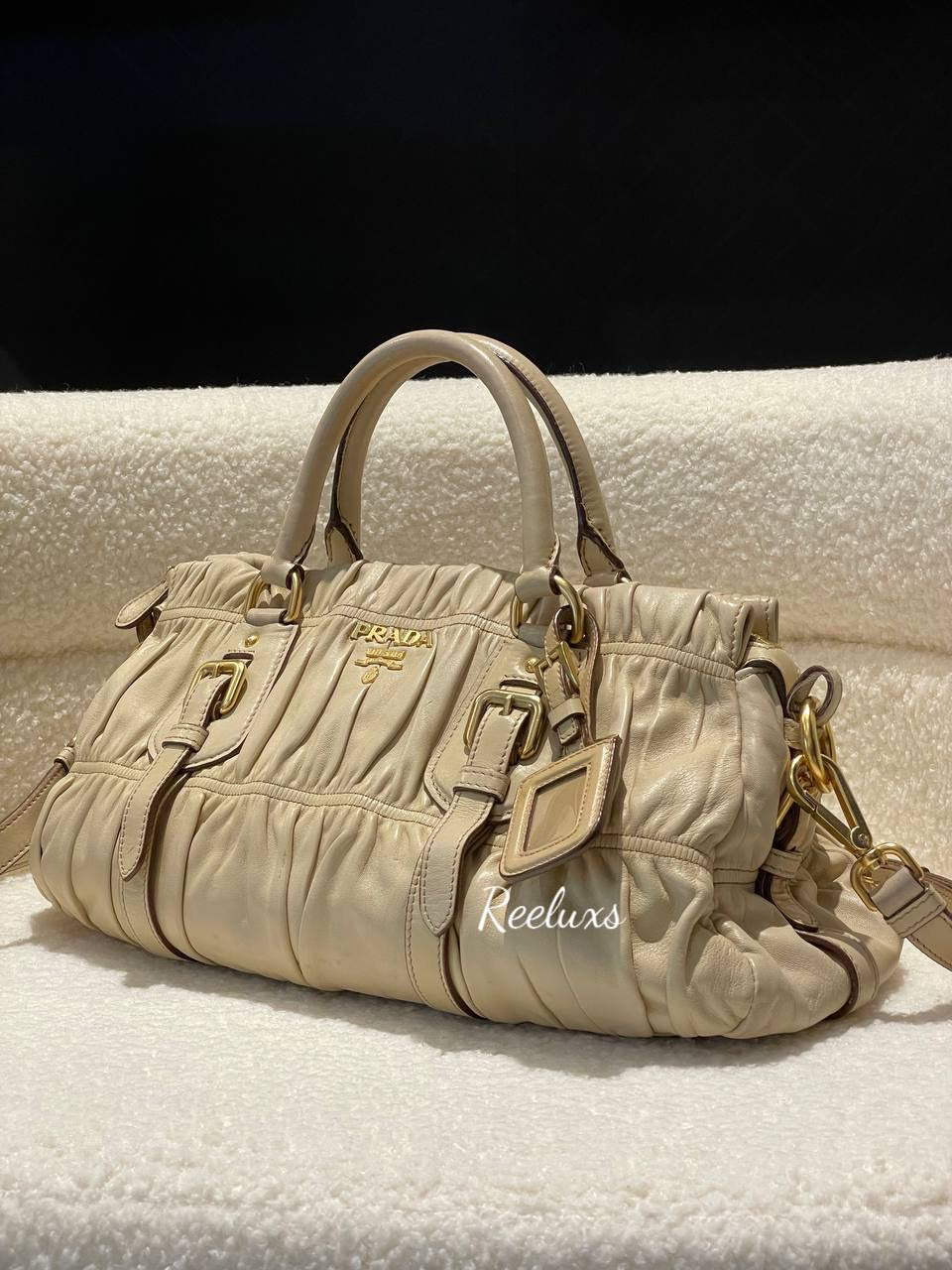 PRADA Beige Nappa  Gaufre Leather Hand Bag / Shoulder Bag