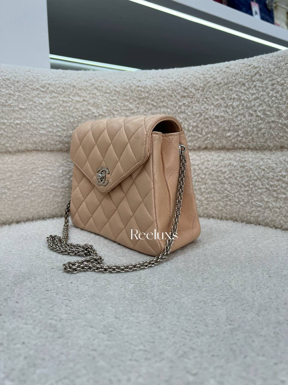 CHANEL Mini Single Flap Bag In Beige Lambskin Leather With Silver-Tone Handware