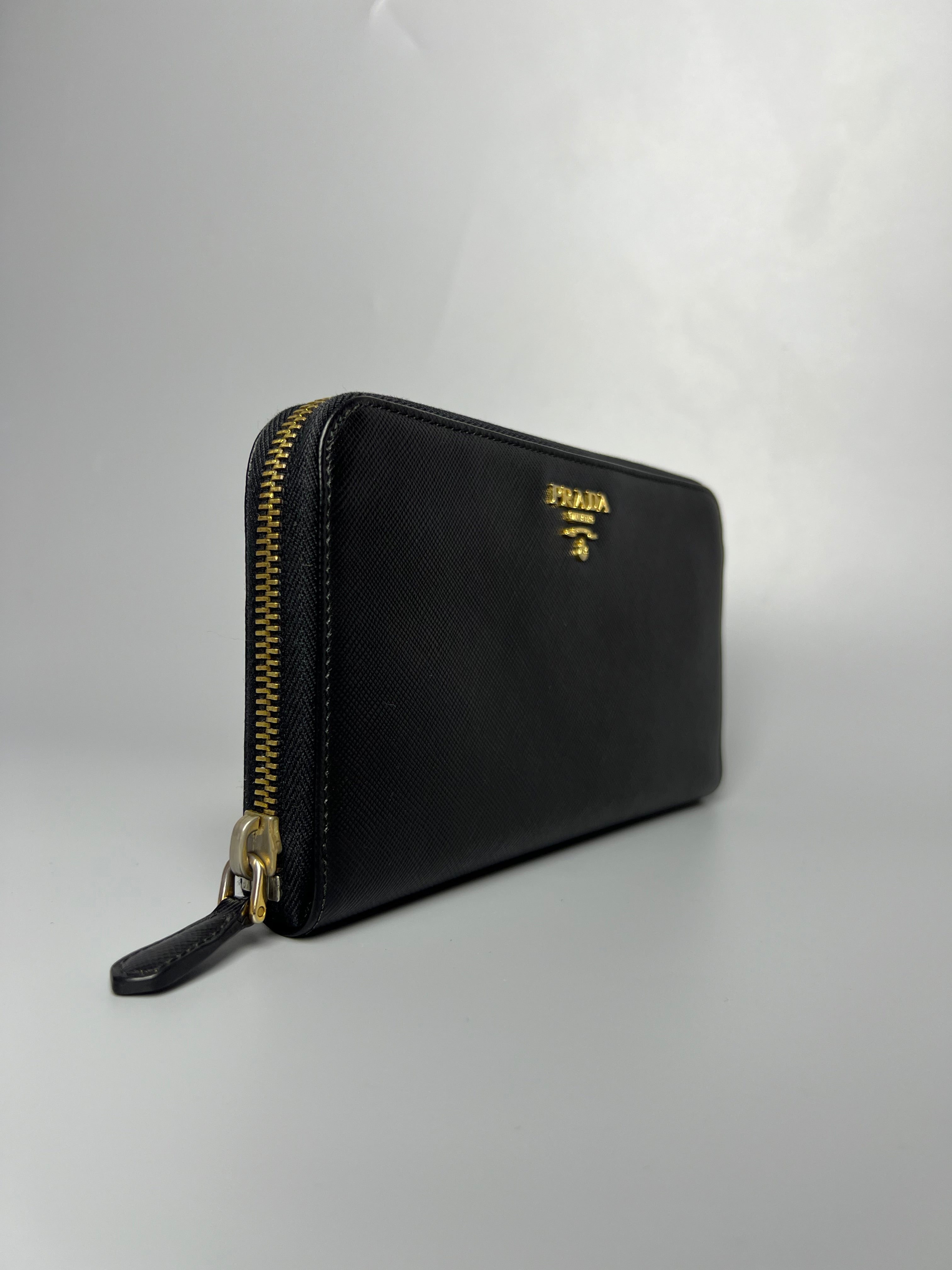 PRADA Black Saffiano Leather Long Wallet