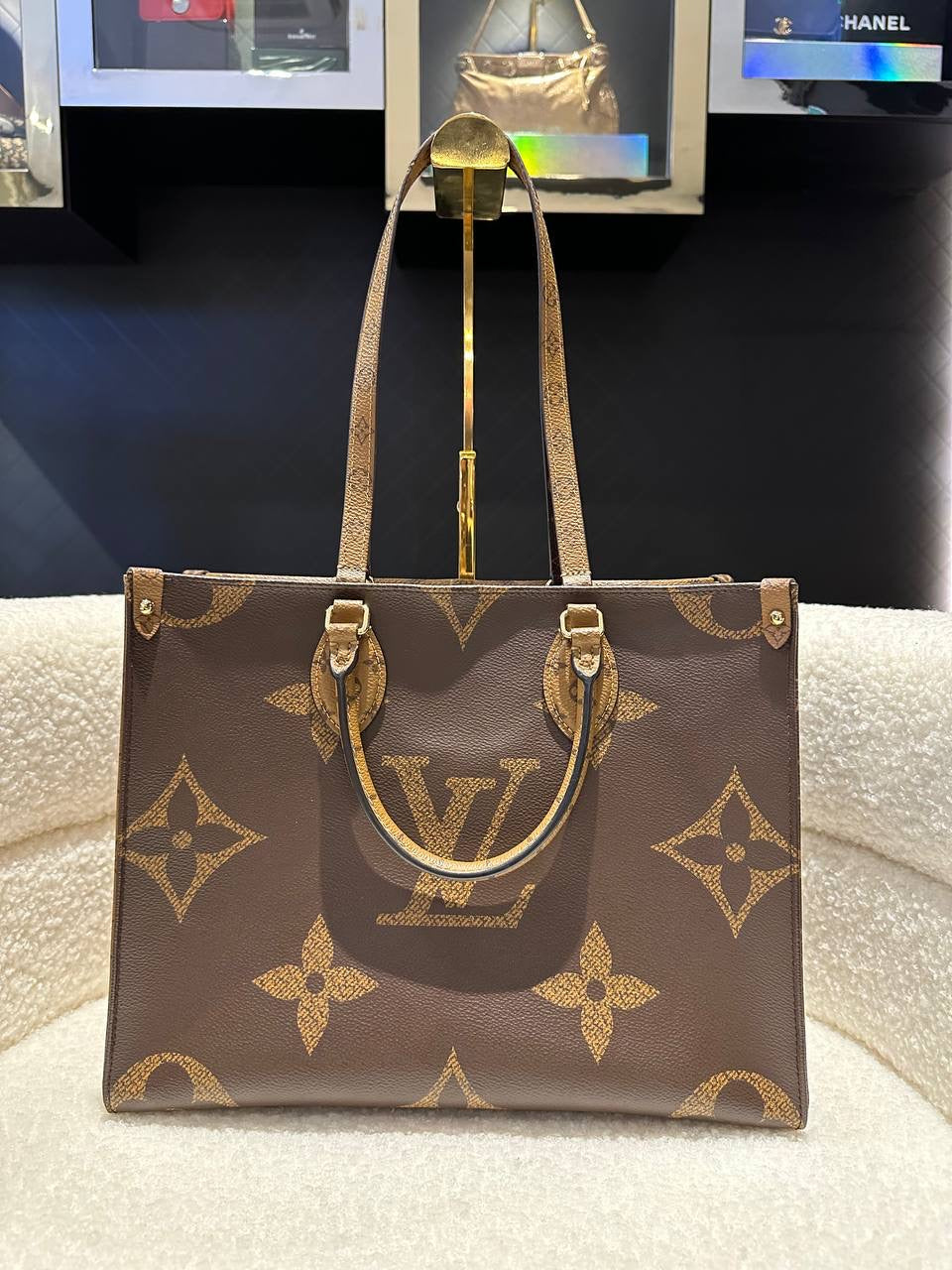 LOUIS VUITTON LV 2 Way Bag in Reverse Monogram Canvas and GHW On The Go OTG MM
