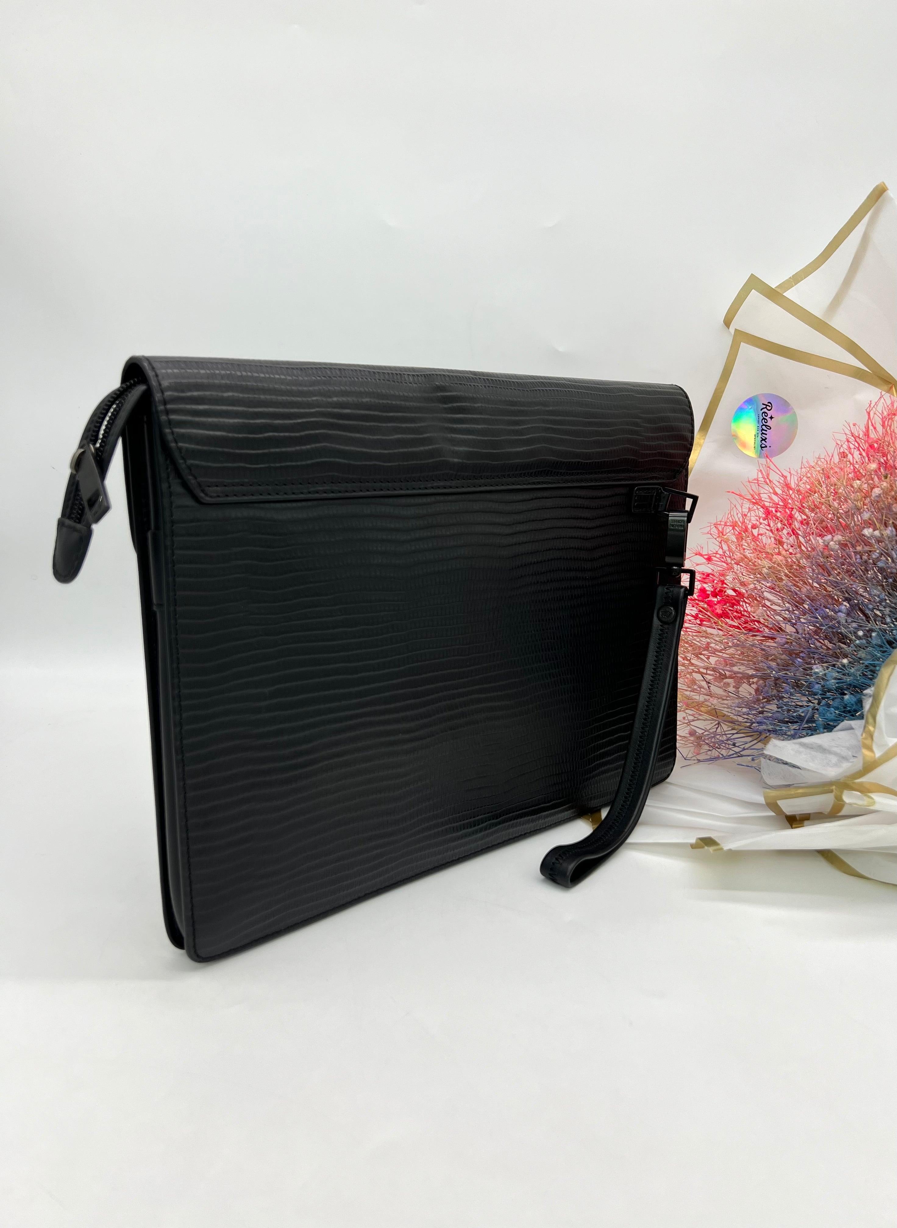 BRAUN BUFFEL Black Leather Clutch - Reeluxs 