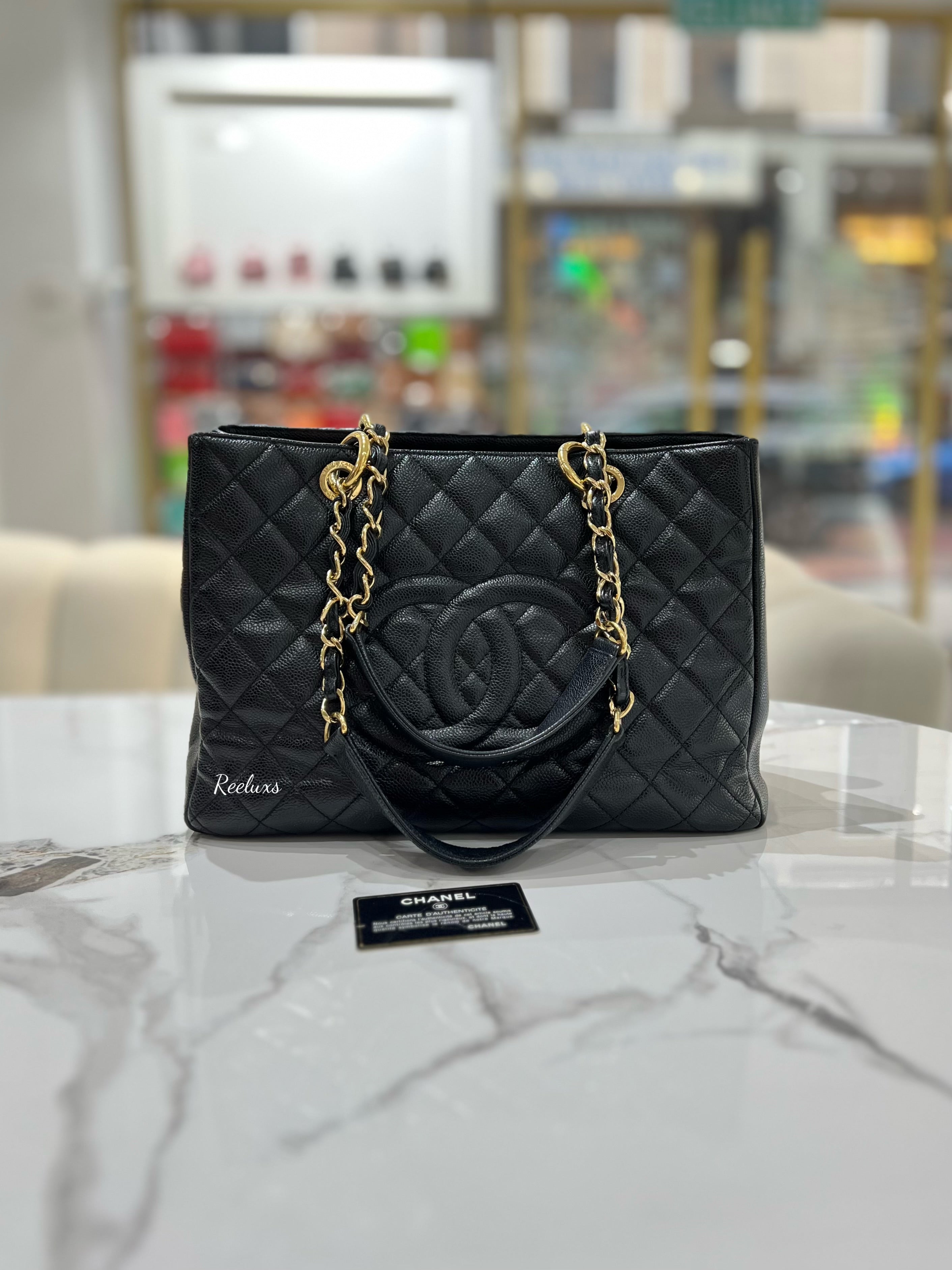 CHANEL Black Quilted Caviar GST Grand Shopping Tote Handbag GHW