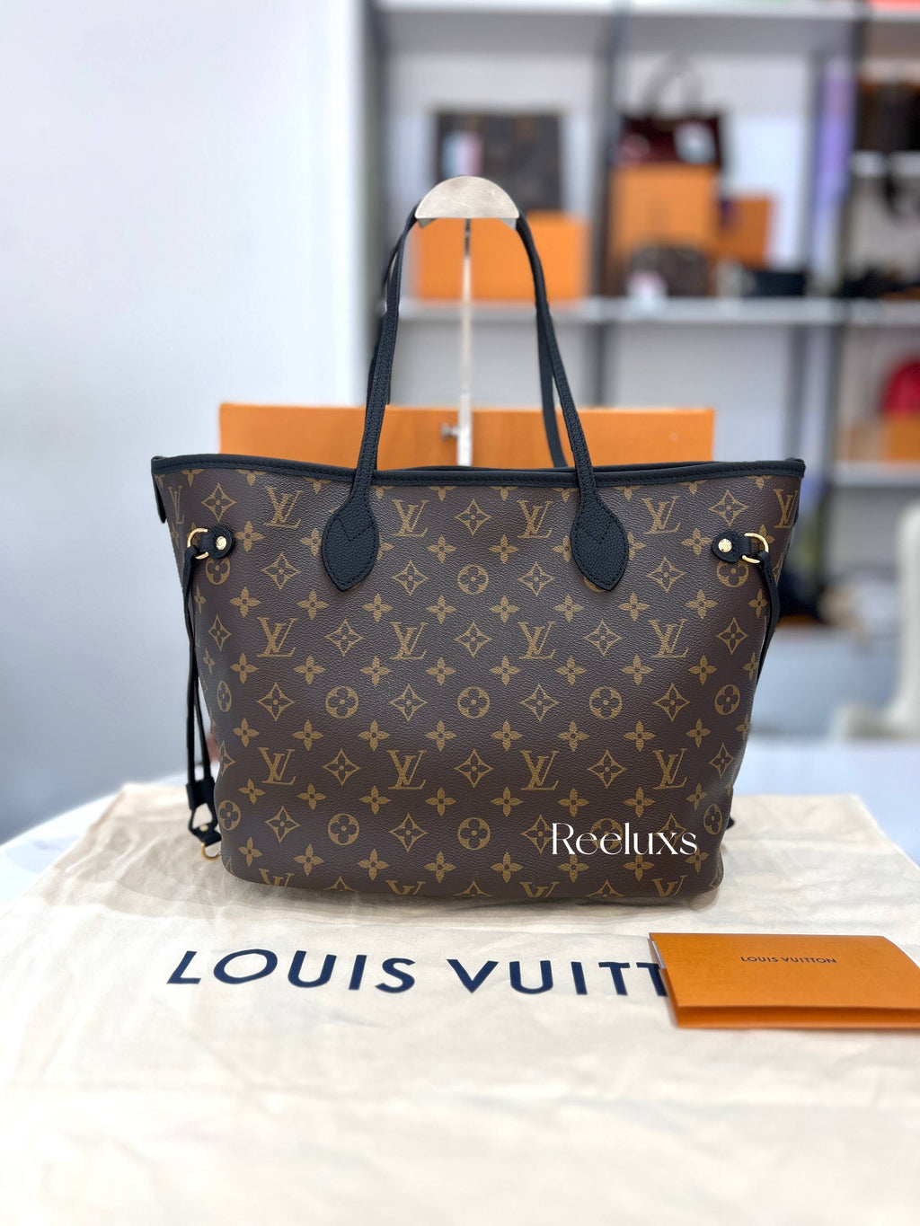 Full Set LOUIS VUITTON Brown and Black Reversible MM Tote Bag