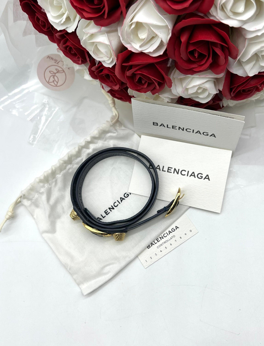 Balenciaga gold stud leather bracelet in Navy blue - Reeluxs 