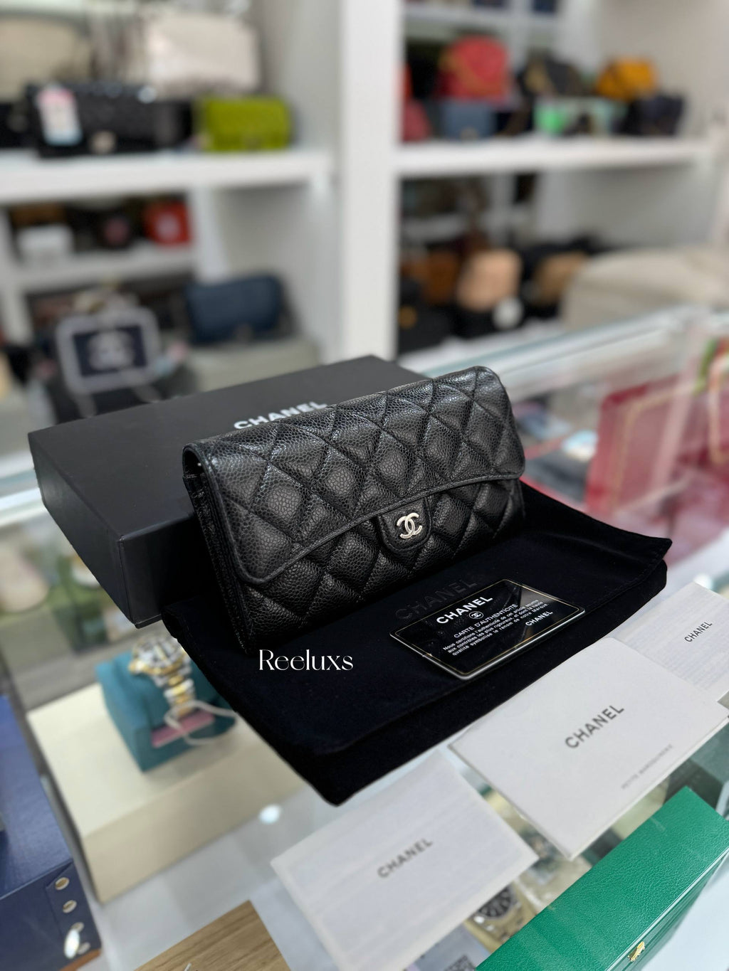 CHANEL Classic Flap Caviar Long Wallet Black
