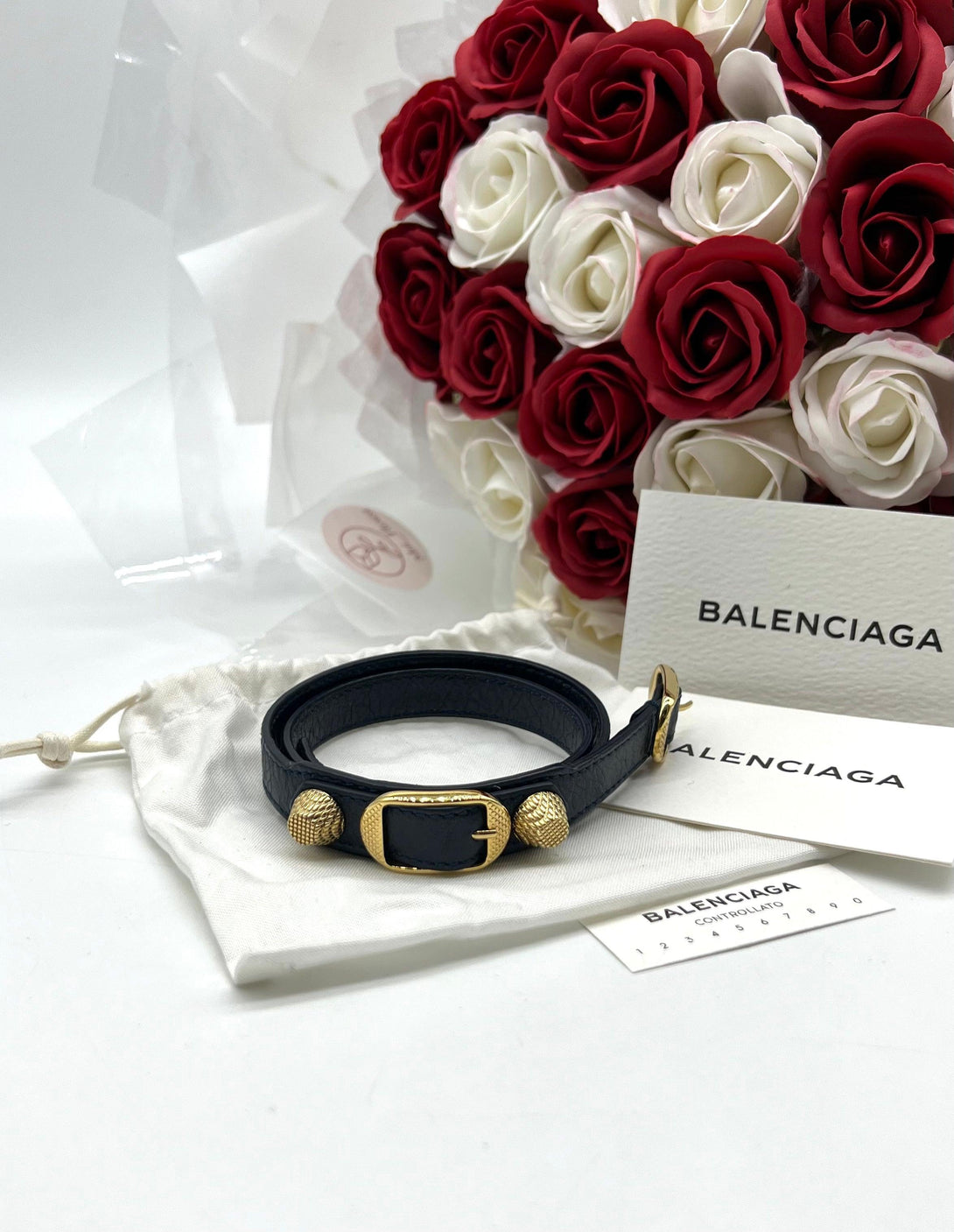 Balenciaga gold stud leather bracelet in Navy blue - Reeluxs 