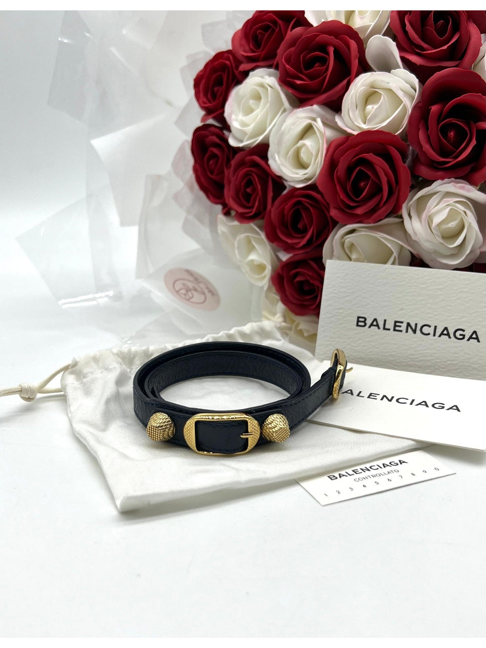 Balenciaga gold stud leather bracelet in Navy blue - Reeluxs 