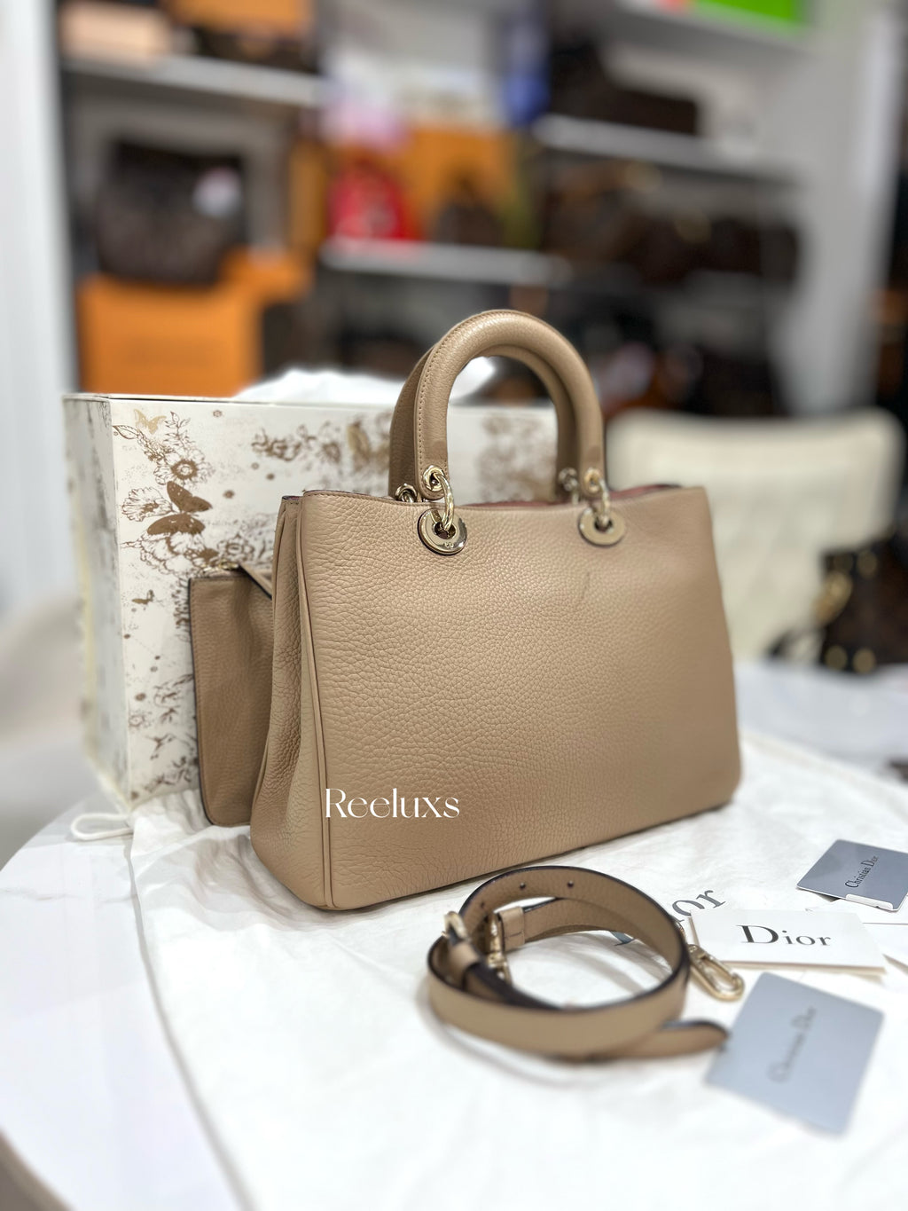 CHRISTIAN DIOR Diorissimo Medium Beige Leather