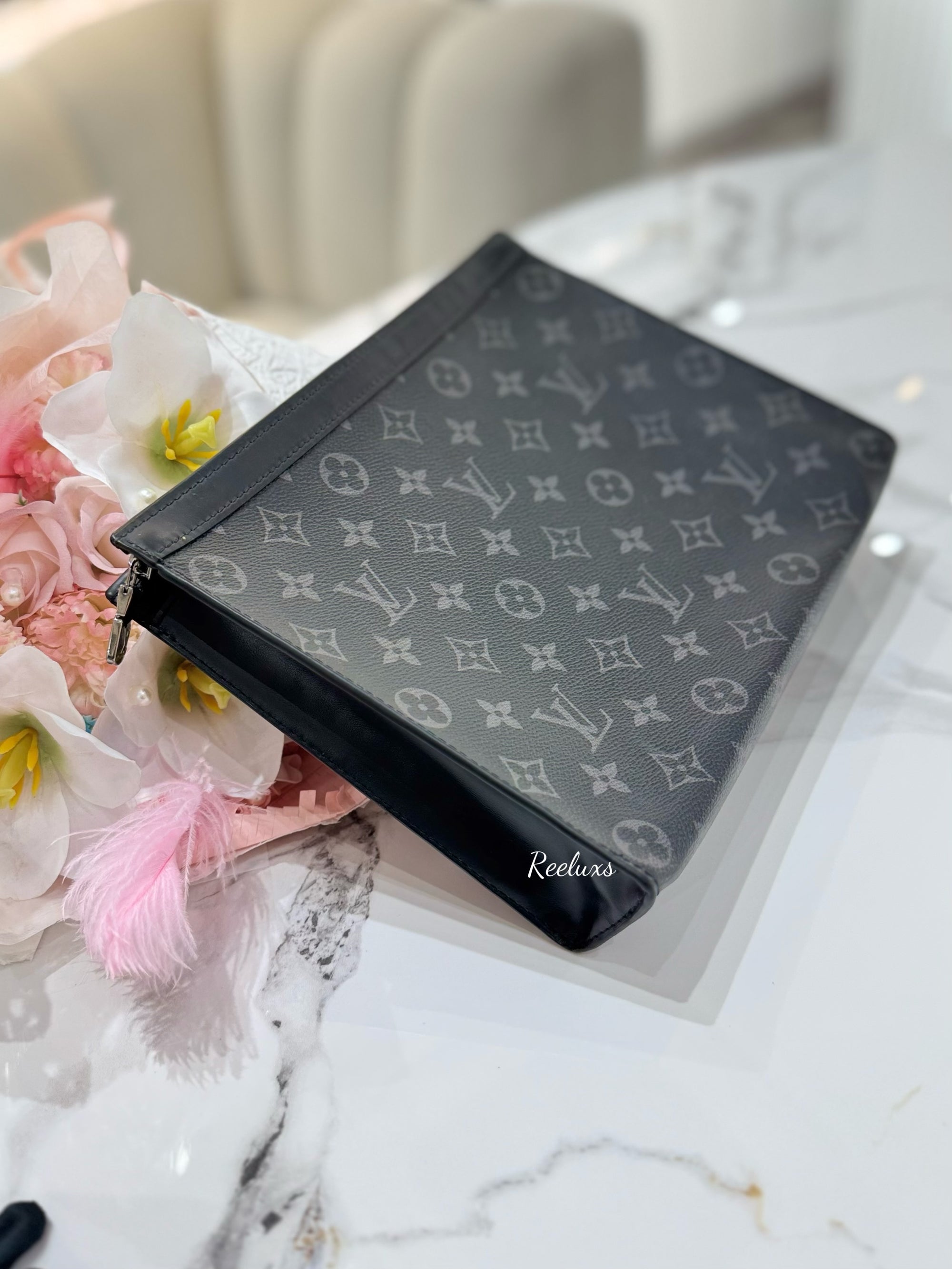LOUIS VUITTON LV Monogram Eclipse Pochette Voyage MM Cluth Bag