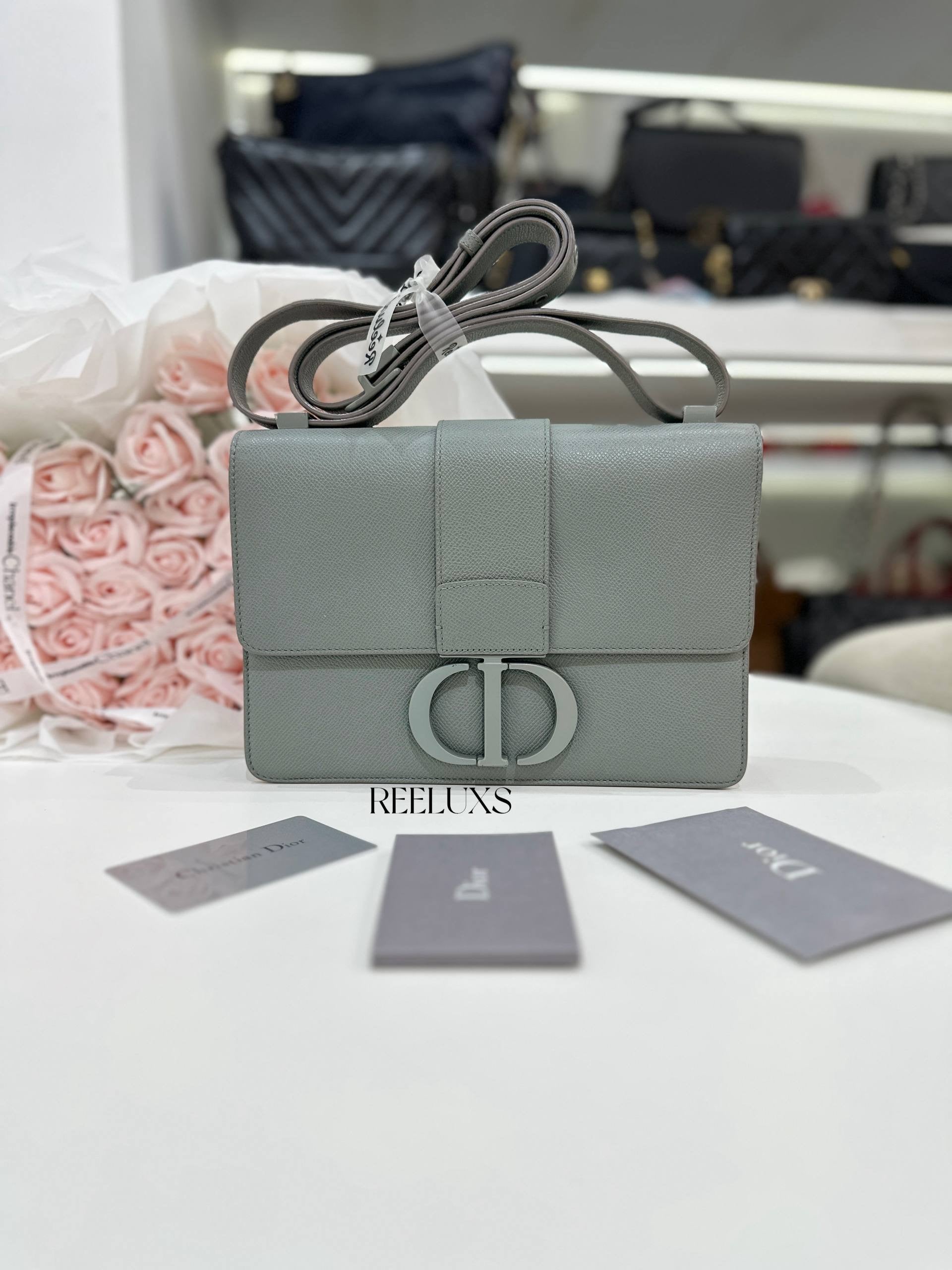 CHRISTIAN DIOR Ultra-Matte Grained Calfskin 30 Montaigne Flap Bag in Grey