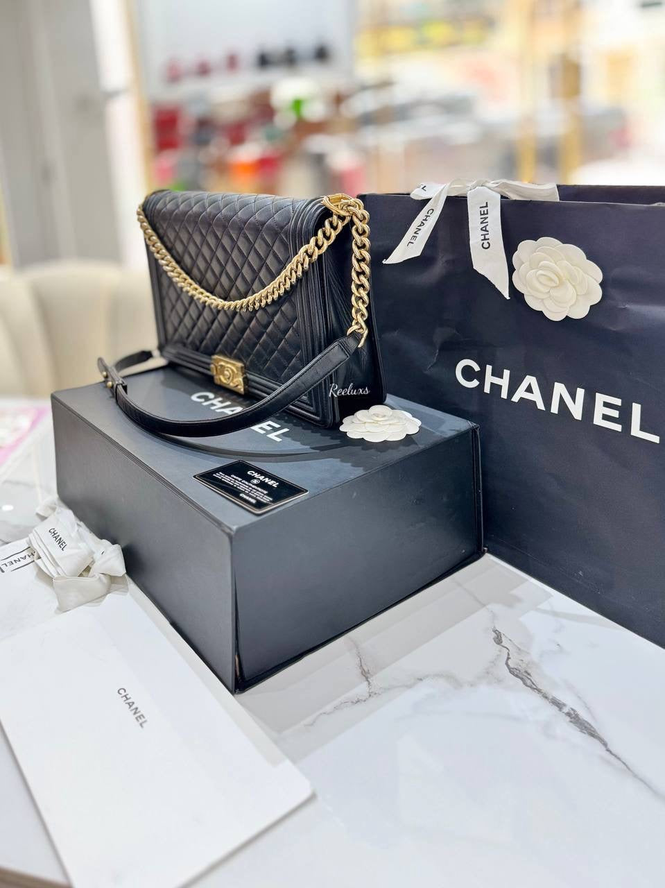 CHANEL Black Quilted Lamskin Large Leboy Flap Shoulder Bag