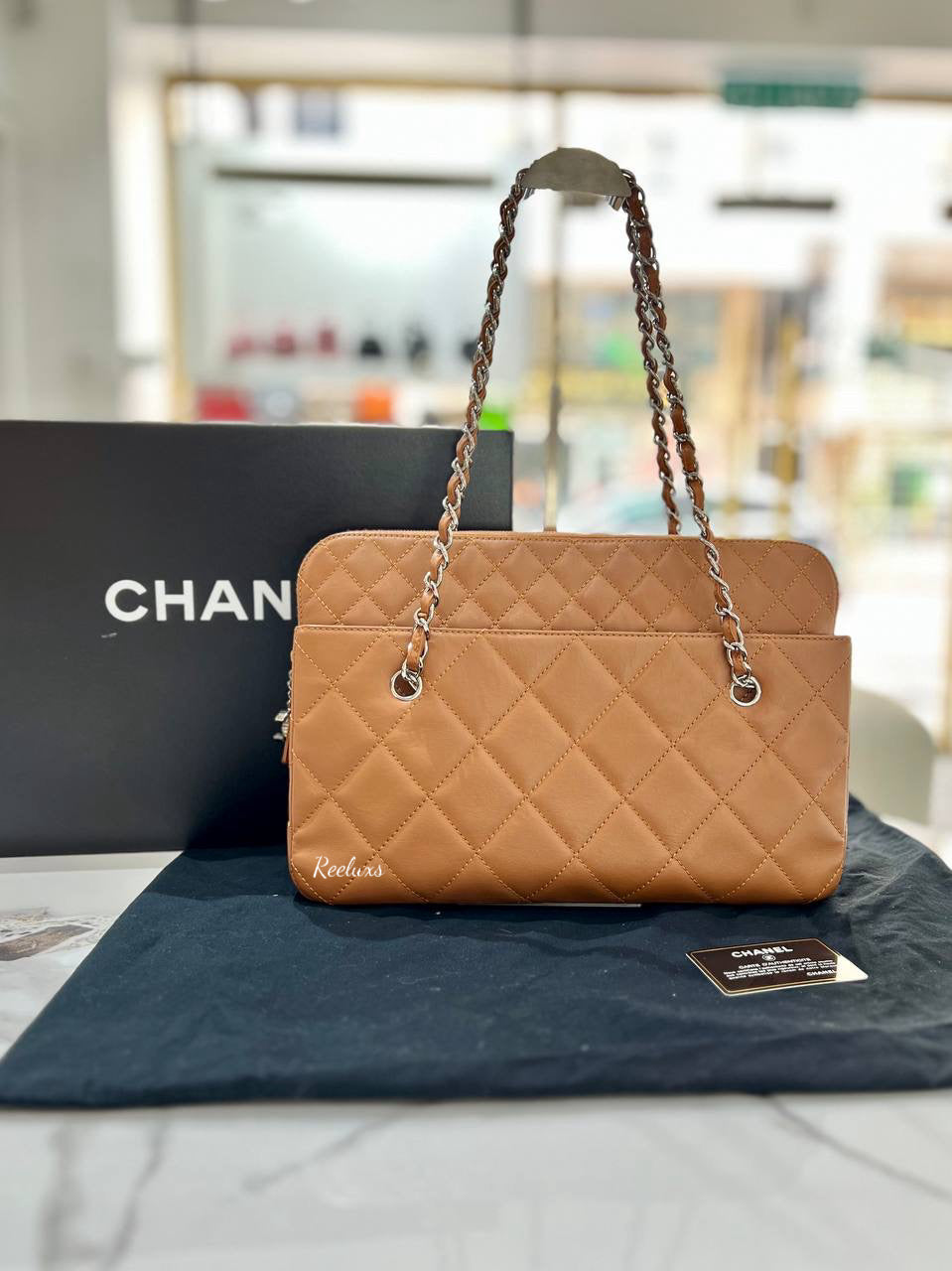 FULLSET CHANEL Brown Quilted Leather Vintage Tote Shoulder Bag