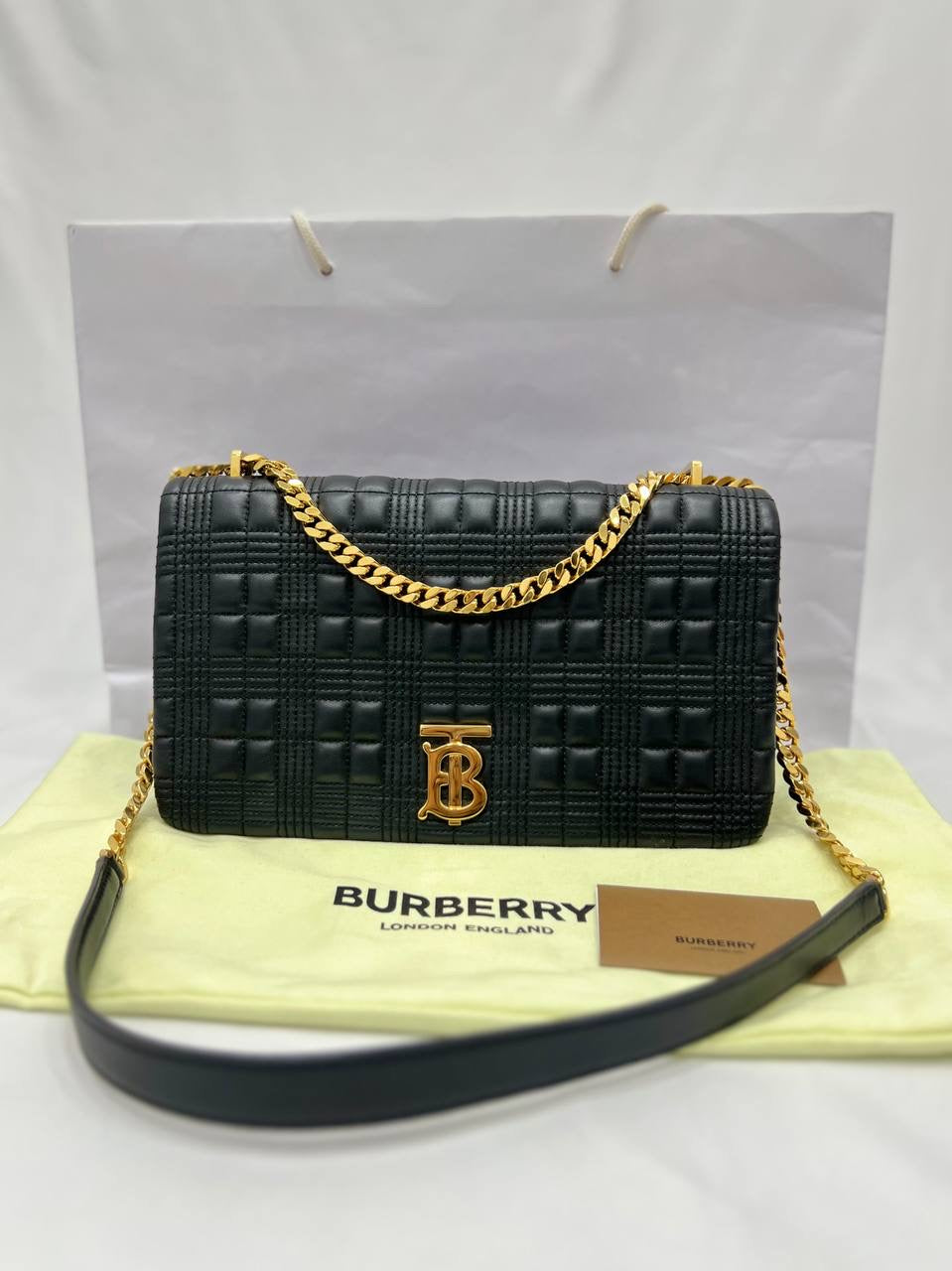 BURBERRY Black Quilted Leather Medium Lola Shoulder Bag