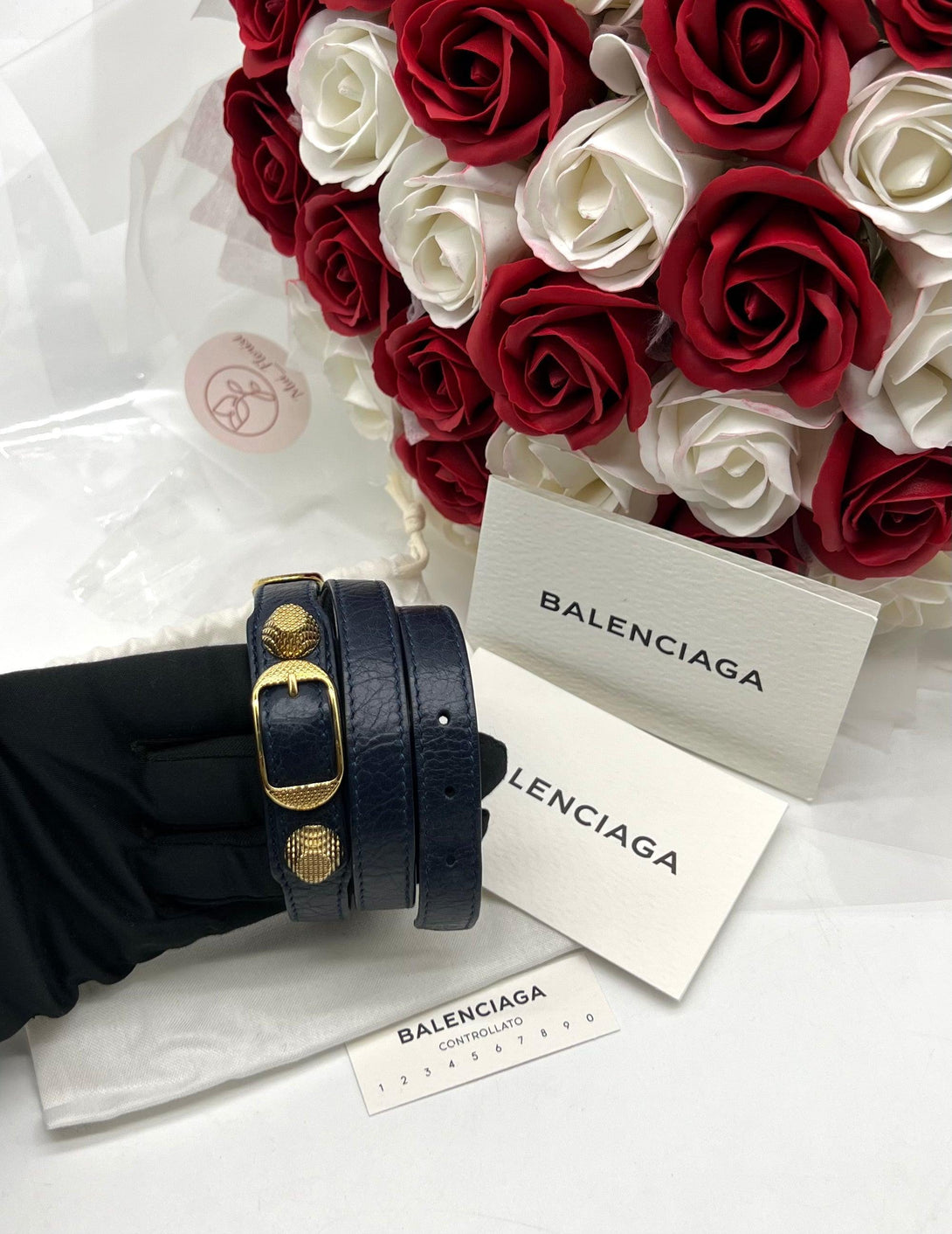 Balenciaga gold stud leather bracelet in Navy blue - Reeluxs 