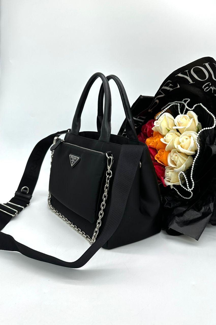 Prada Nylon Handbag with Triangular Logo - Reeluxs 