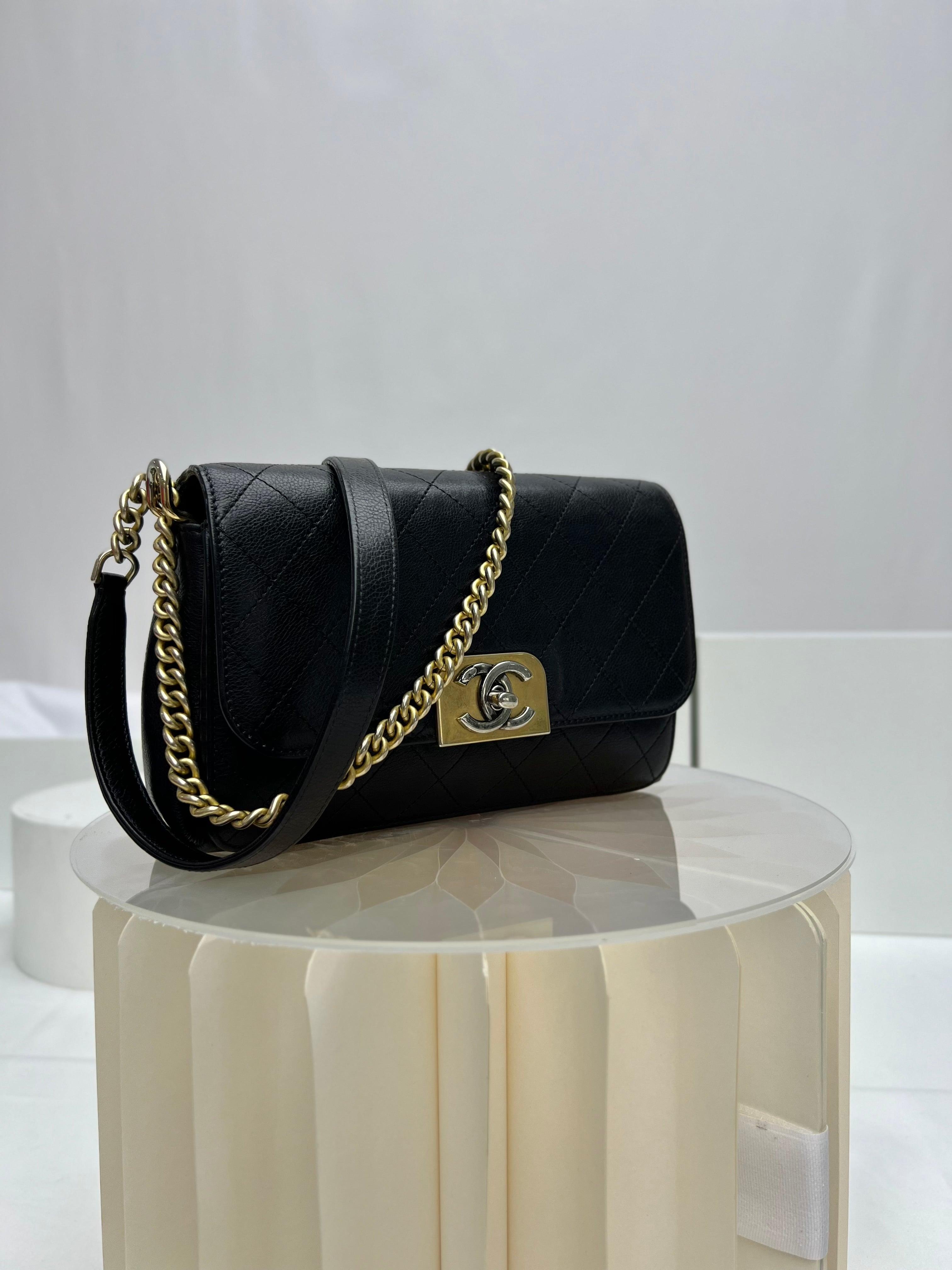 Chanel Straight Lines Flap Bag Quilted Calfskin Medium Black - Reeluxs 