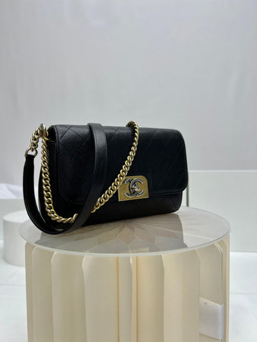 Chanel Straight Lines Flap Bag Quilted Calfskin Medium Black - Reeluxs 