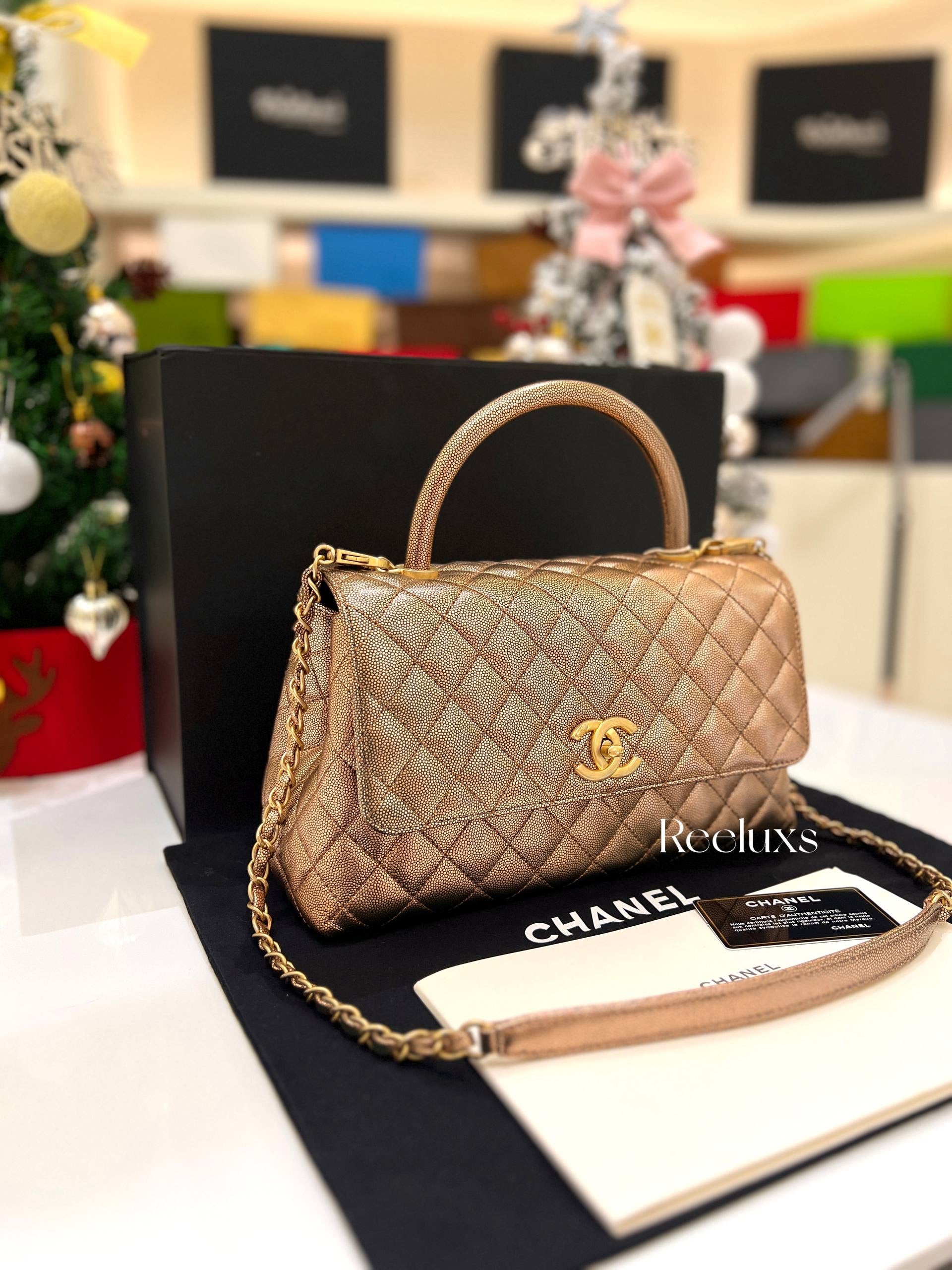 FULLSET CHANEL COCO Handle Flap Metallic Caviar Quilted Medium GHW Shoulder Bag