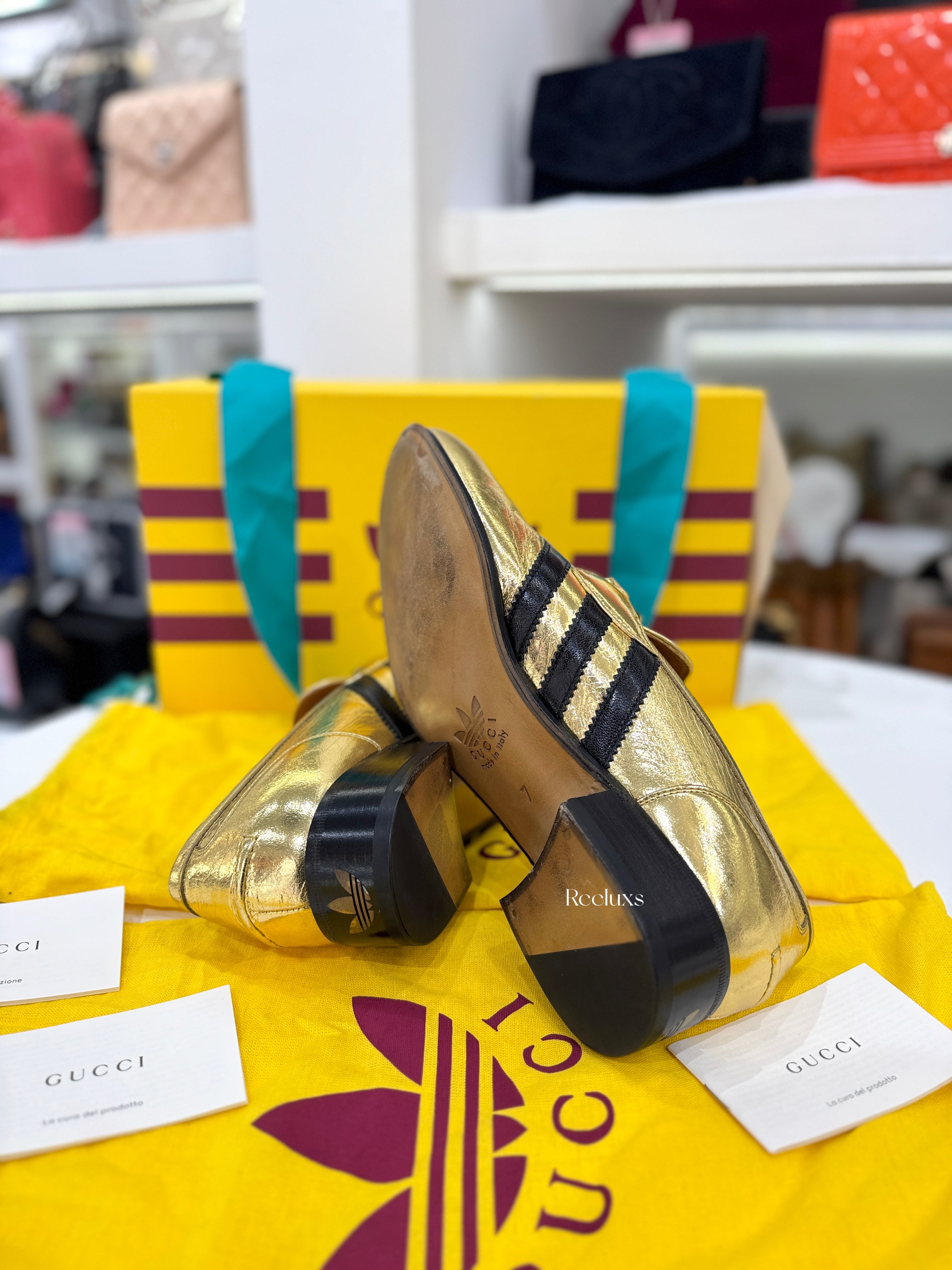 GUCCI x ADIDAS Gold Leather Horsebit Loafer