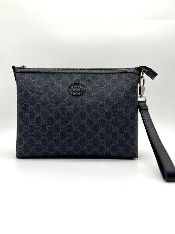 Gucci GG Supreme Zip Pouch - Black For Men's Clutch - Reeluxs 