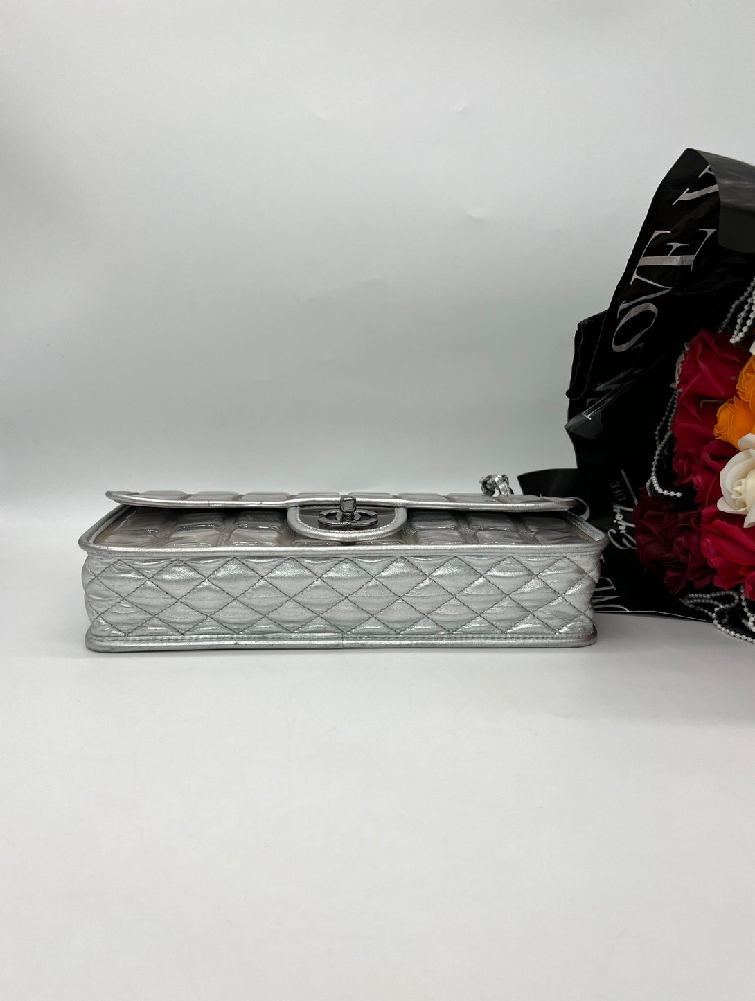 CHANEL Silver Leather Ice Cube Limited Edition Flap Bag - Reeluxs 