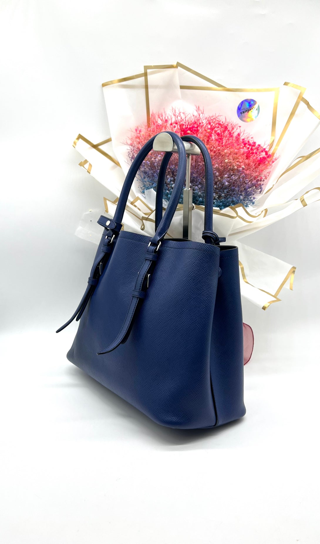 Prada Saffiano Cuir Covered-Strap Double Bag, Blue - Reeluxs 