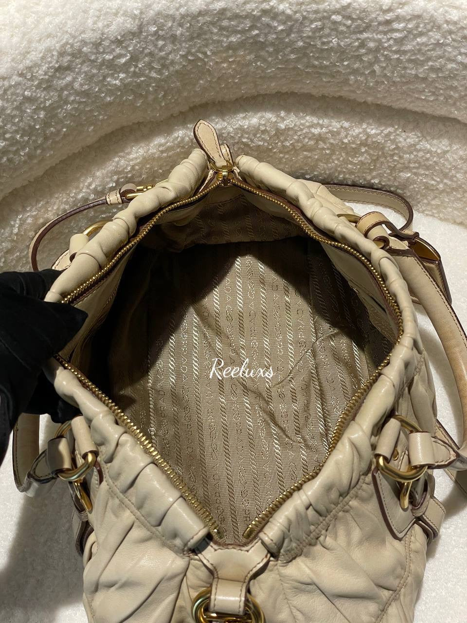 PRADA Beige Nappa  Gaufre Leather Hand Bag / Shoulder Bag