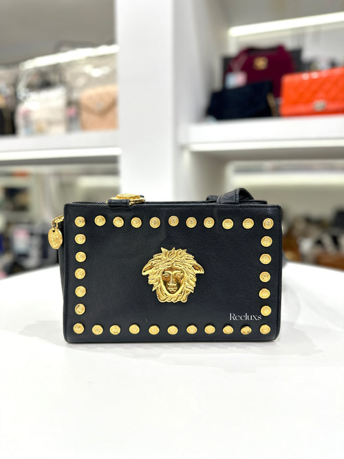 VERSACE Vintage Gianni Black Leather Shoulder Bag