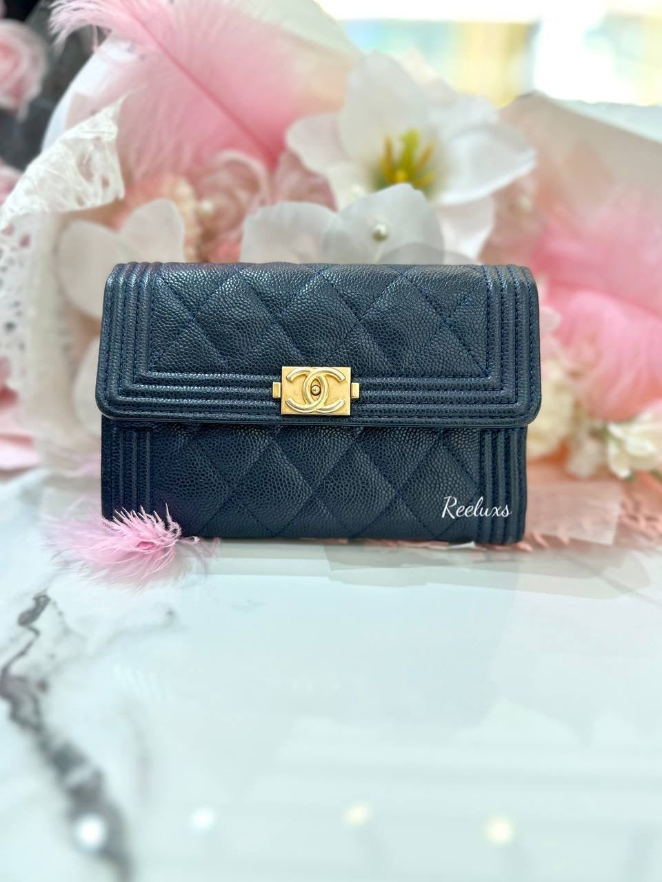 CHANEL Boy Trifold Compact Wallet Caviar GHW